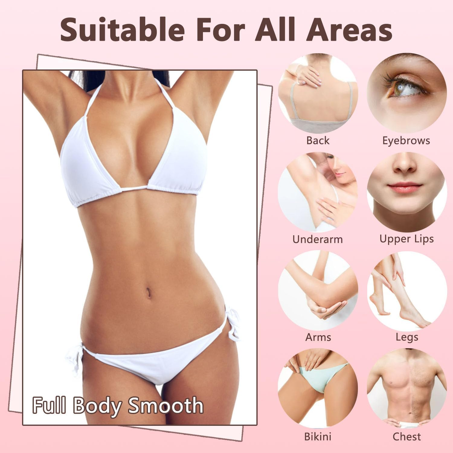 Roll on Wax Kit, Waxing Kit for Women and Men, Roll on Wax Warmer for Hair Removal, Wax Roller Kit for All Skin Types, Soft Wax Heater with 3 Pcs Wax Cartridges & 100 Pcs Wax Strips (Pink Square) image number 4