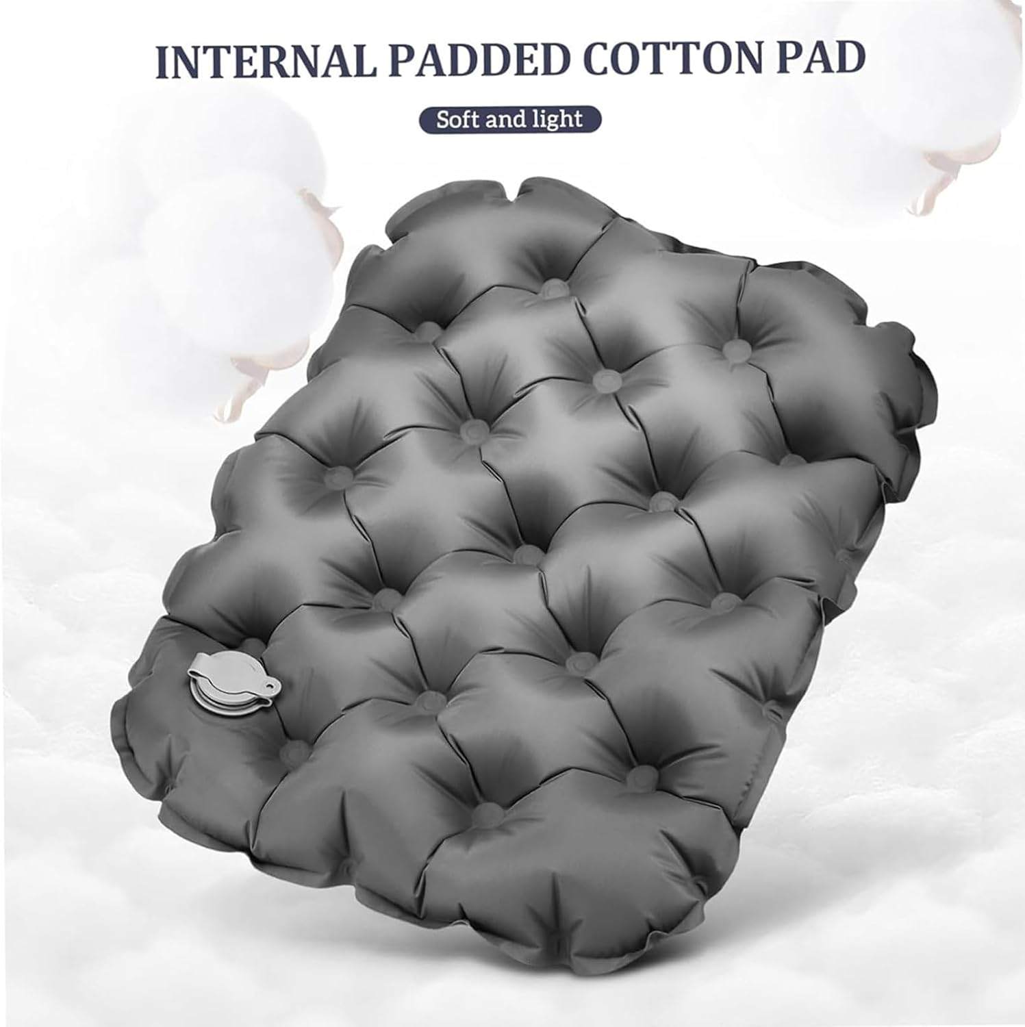 Inflatable Seat Cushion, Lightweight Portable Comfortable Air Pad for Camping, Hiking, Office, Airplane, Car, and Stadium Travel Use (Grey) - Black image number 3