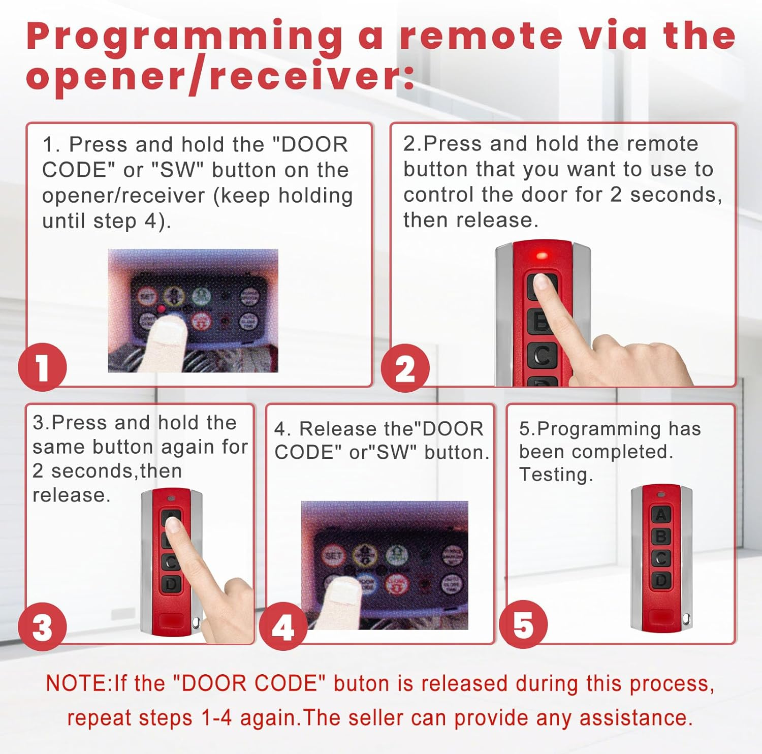 NLDZGA Remote Control Compatible with ATA PTX-5 PTX5V2 433.92Mhz Garage Door Remote Works for Garage Door Opener Model GDO 6V3/6V4/7V2/7V3/8V3/9V2/9V3/10V1-Red-2Pcs - Red-1 image number 3