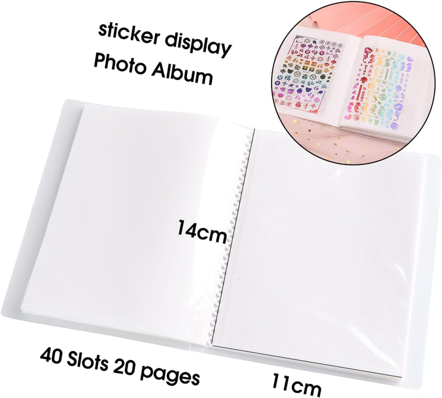 Large Nail Art Stickers Storage Collecting Album, 40 Slots Empty Storage Binder Book, Big Sticker Organizer Design for Nail Desk Tidy, Nail Decals Storage Holder Tools Supplies, Sticker Swatch Album image number 5