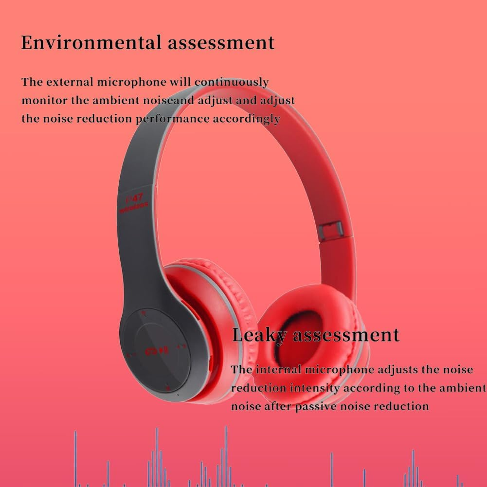 Upgraded Hybrid Active Headphones with Transparent Modes Playtime Wireless Bluetooth with Mic Deep Bass Soft-Earpads Fast Charging Red image number 3