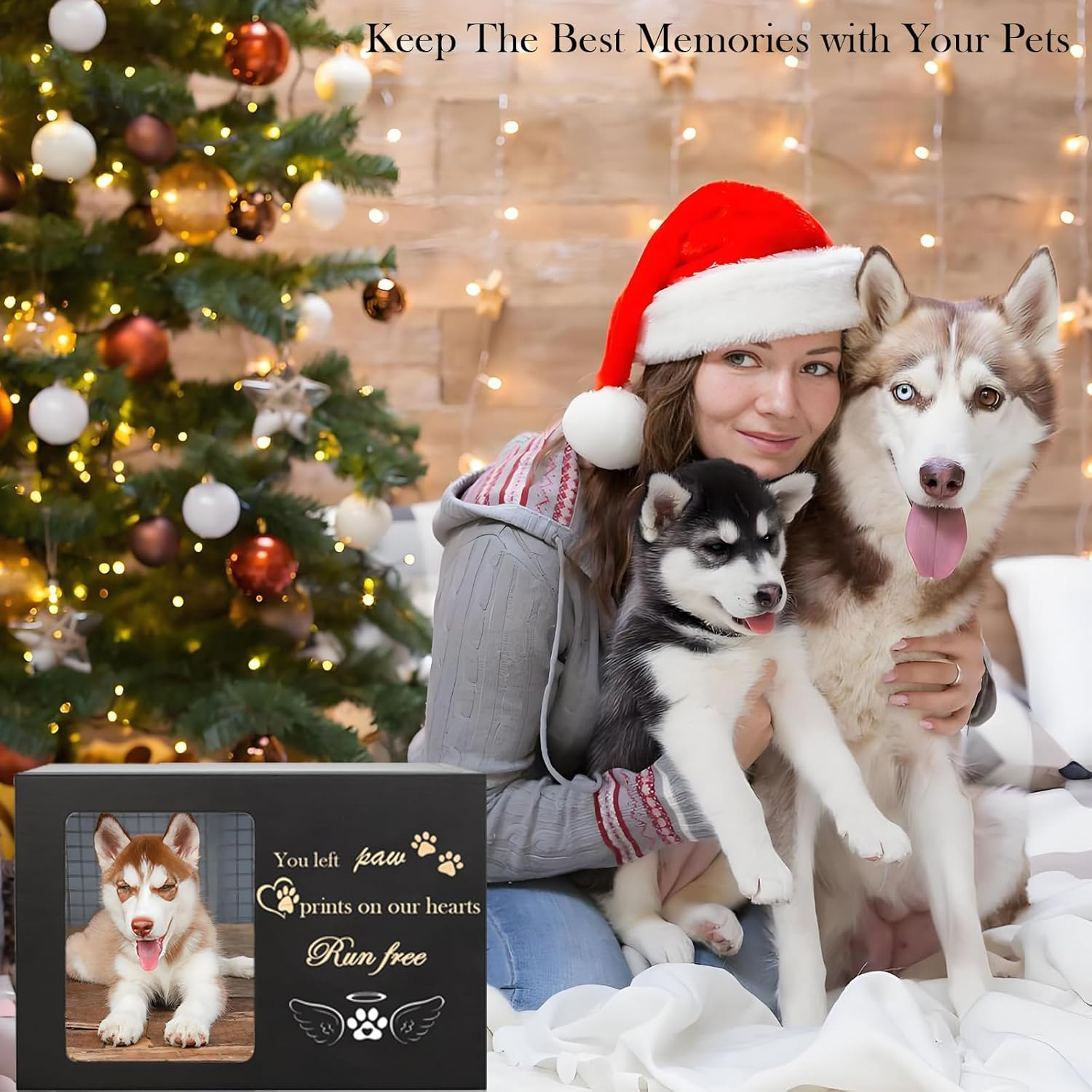 Pet Urns for Dogs or Cat Ashes, Large Wooden Dog Memorial Cat Dog Urn, Urne Pour Chien Pet Sympathy Gifts Black Wooden Box with Pet Memorial Pictures Frame Pet Memorial Keepsake (L,18 * 12 * 12Cm) image number 5