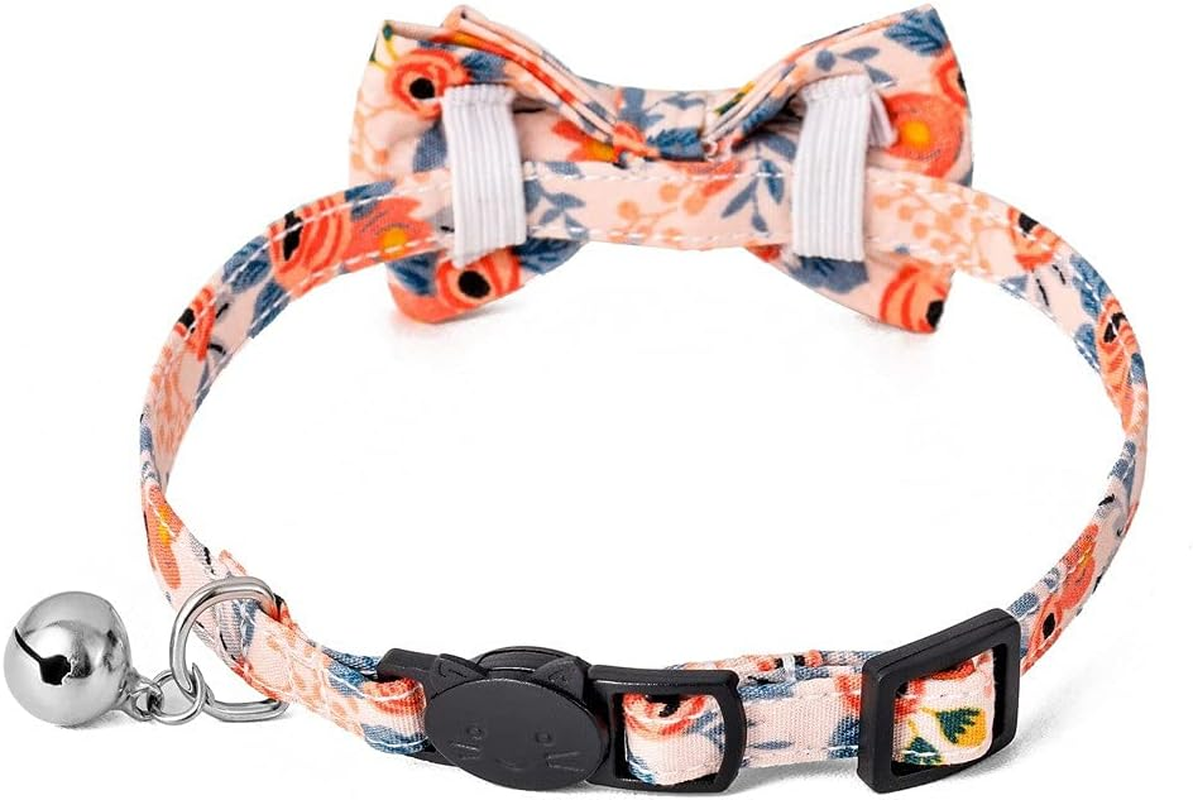 2 Pieces Cat Collars Adjustable Cat Bandana with Bow Bells Floral Kitten Collar Soft for Cats Kittens Kitties Puppies image number 2
