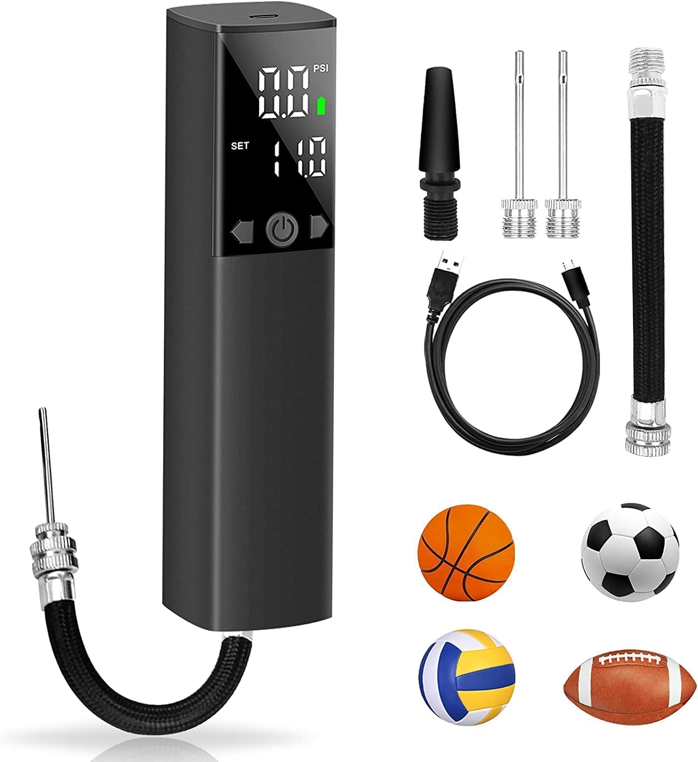 Electric Ball Pump, Smart Air Pump Portable Fast Ball Inflation with Precise Pressure Gauge and Digital LCD Display for Football Basketball Volleyball Football (2 Pin and 1 Spout) image number 1