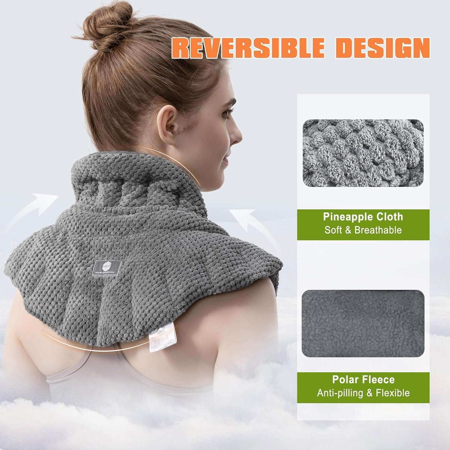 Uncn Microwavable Heating Pad for Neck, Shoulders Back Pain Relief | Large Wheat Bag Microwave Heat Pack | Heated Neck Wrap for Targeting Stress, Tension Relief and Relaxation Grey image number 6