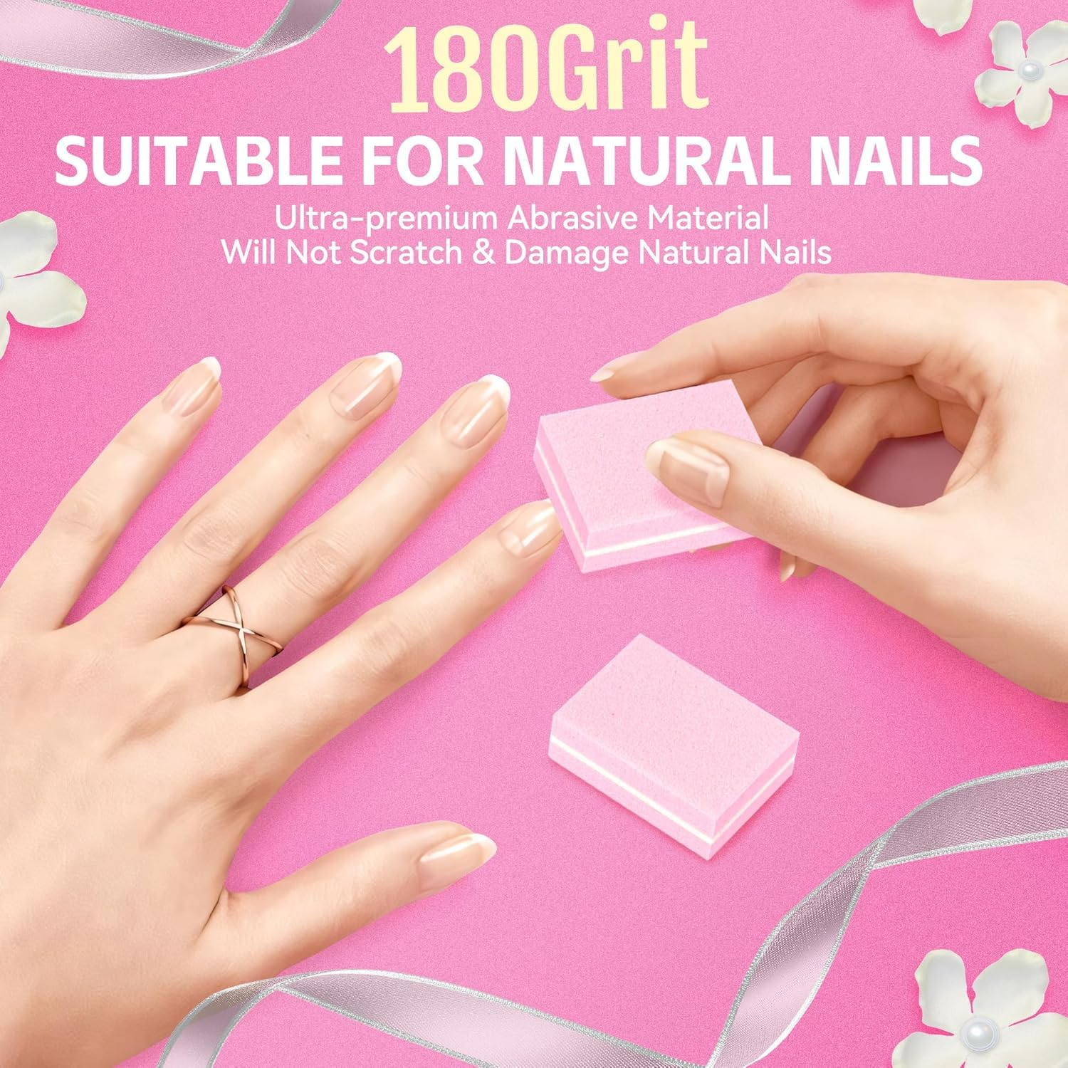 IKEEP Mini Nail Buffer Blocks, 100/180 Grit Sponge Buffing Sanding Block File for Natural Gel Acrylic Nails Manicure Tools Set 50 Pcs, Pink image number 5