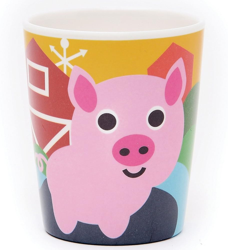 French Bull 4Pc Toddler Kids Feeding Melamine Tableware Flatware BPA Free Dishwasher Safe, Durable Plate, Cup, Bowl, Divided Tray Dinnerware Set, Juice, Farm, 4Pc Juice Cup Set (74392)