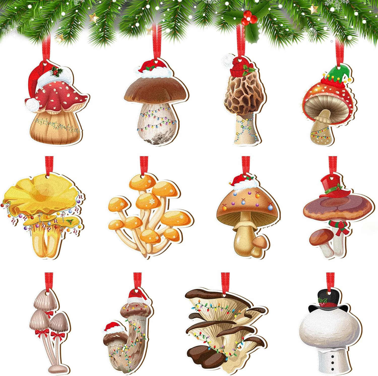 12 Pcs Christmas Construction Truck Vintage Excavator Christmas Ornament Excavator Decorations Wooden Xmas Ornaments Decorative Hanging Ornaments for Tree