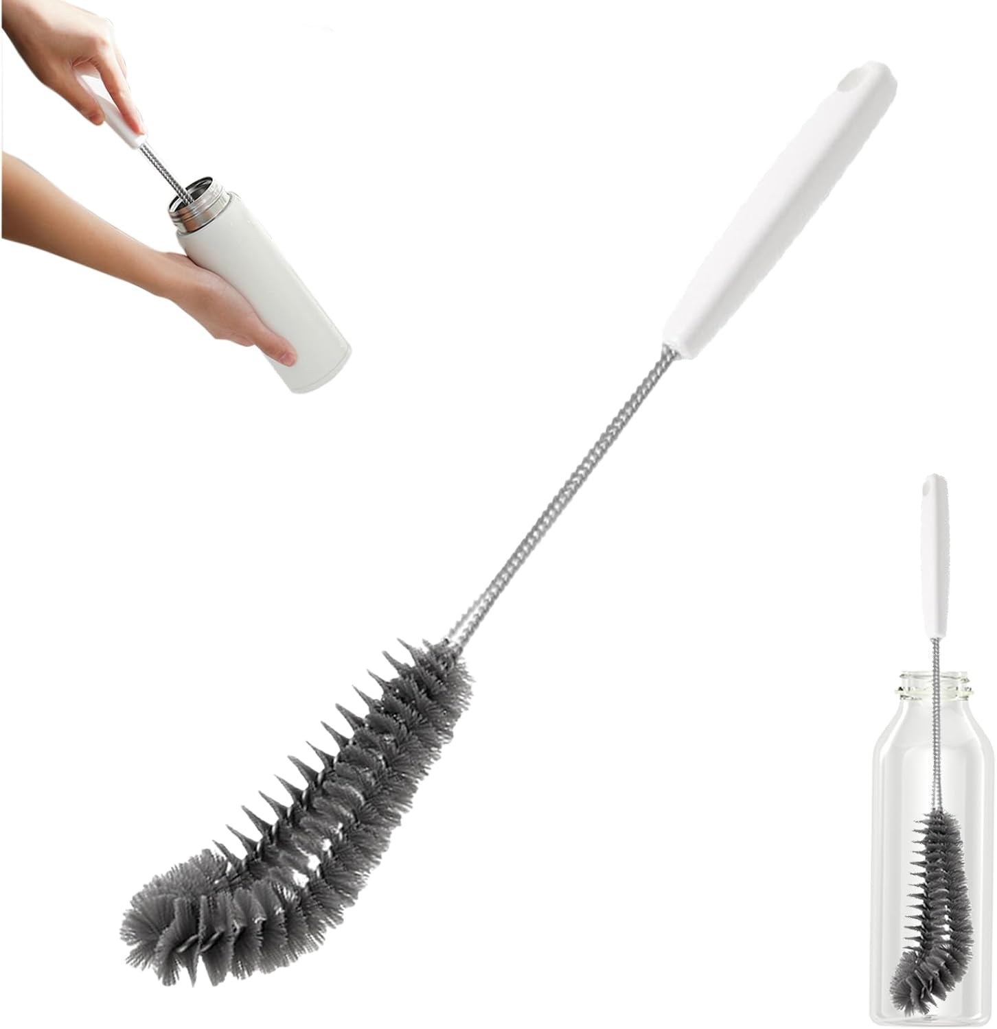 15.7" Flexible Long Black Bottle Cleaning Brush for Kitchen and Dining - Perfect for Baby Bottles, Sports Bottles, Glassware, Mugs, Jars, and Stemware (1-Pc)