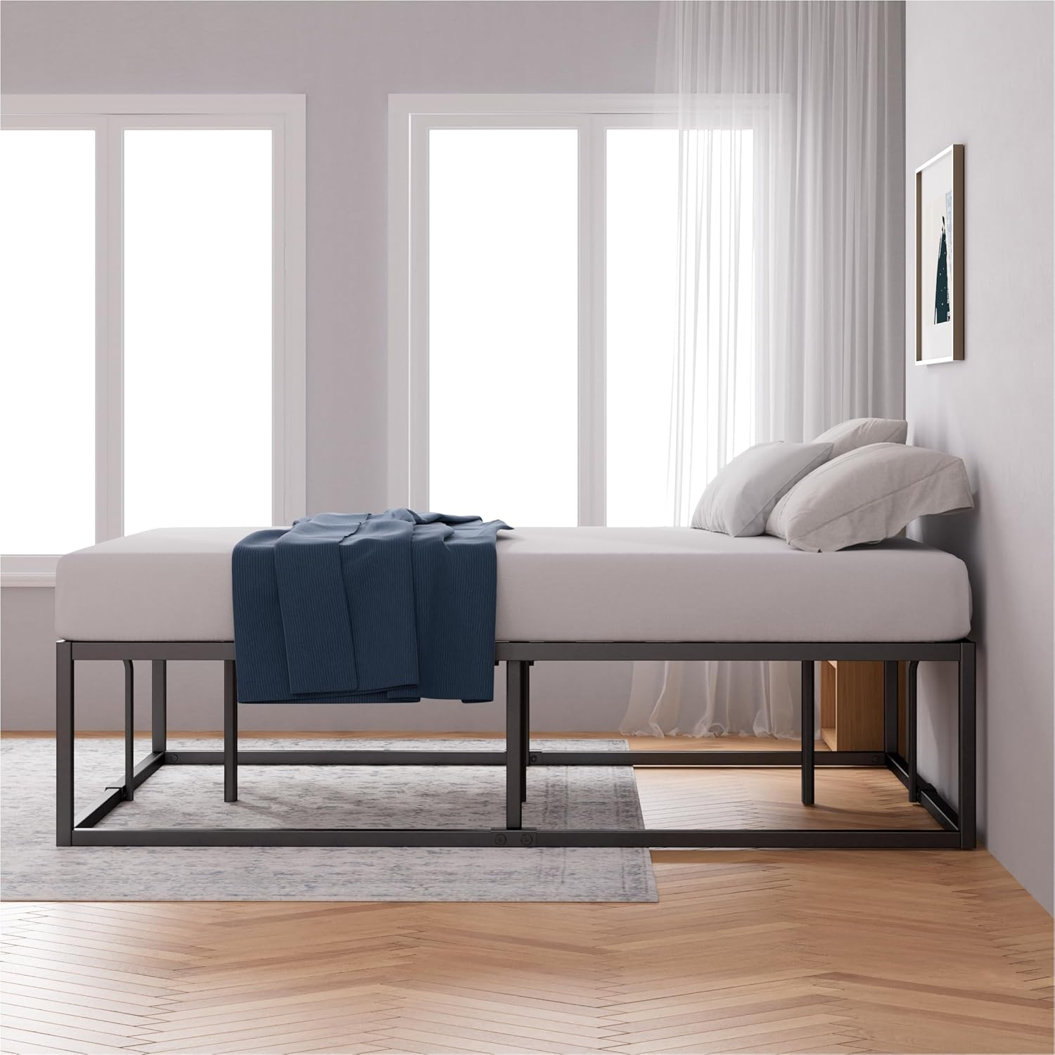 Zinus Joseph 45Cm Single Bed Frame with under Bed Storage and Mattress Base - Industrial Metal Steel, Black image number 3