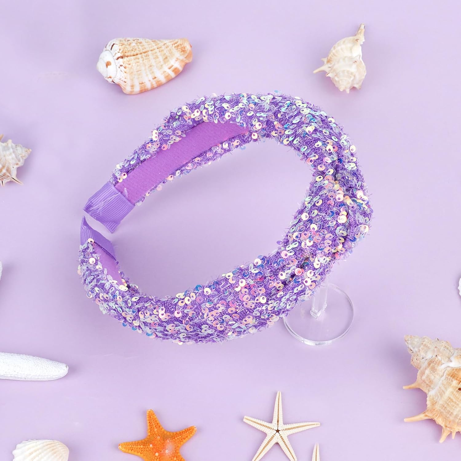 YARIEW Sequin Knotted Headband for Women - Sparkle Wide Knot Hair Bands Accessories - Cute Little Girl Princess Headband - Glitter Girls Hair Accessories (Purple) image number 4