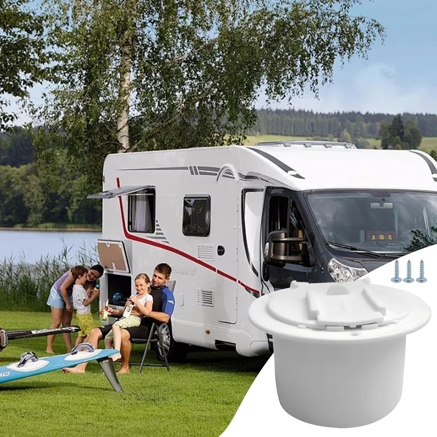 RV Plug Cover - White RV Electrical Cable Hatch - RV Cable Pass through Wire Organizer, RV Accessories and Door Hardware for Yacht Boat Motorhome image number 1