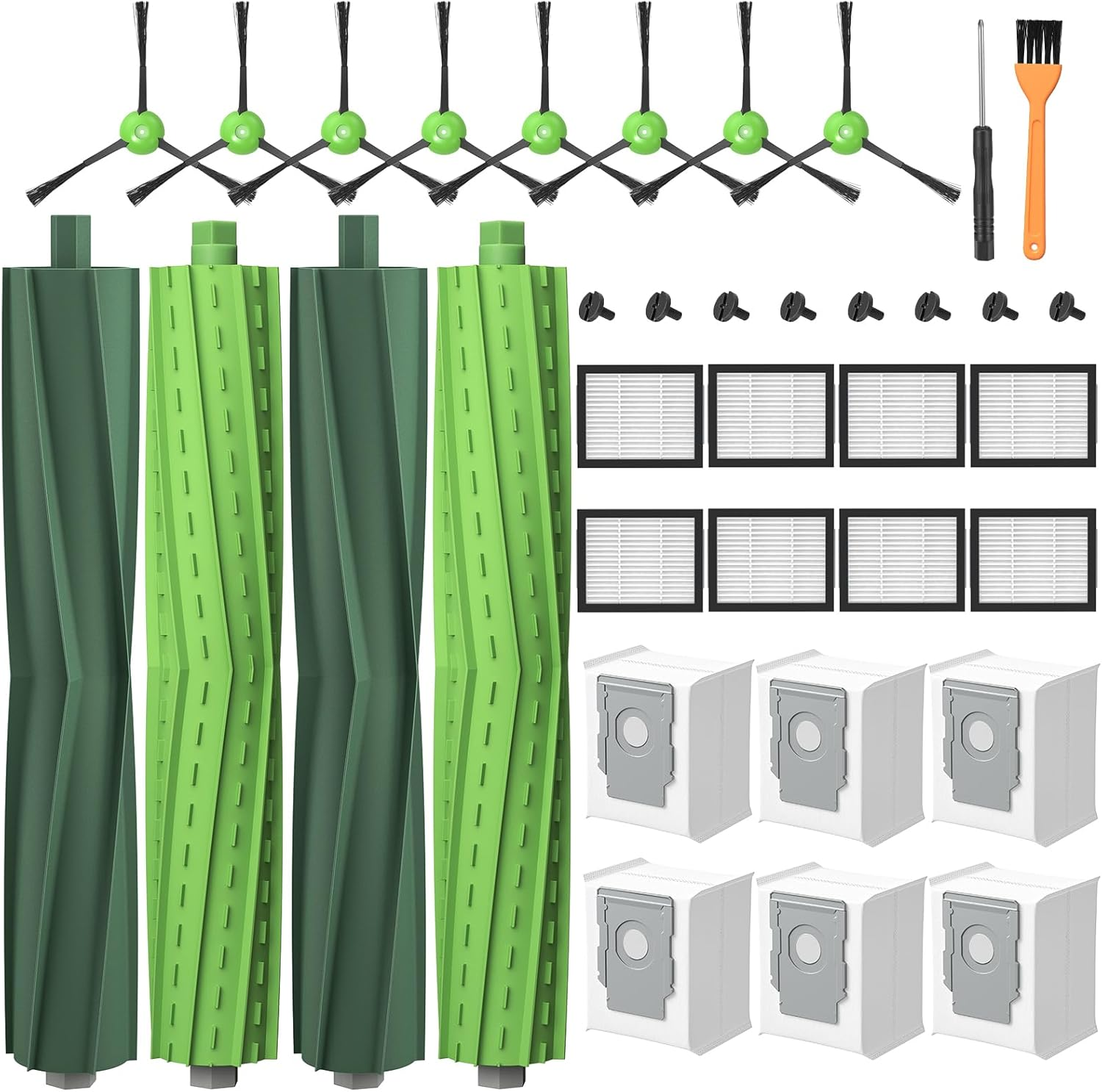 Replacement Parts for Irobot Roomba J7(7150) J7+ (7550) I3 I3+ I4 I6 I6+(6550) I7(7150) I7+(7550) I8 I8+ Robot Vacuum, 2 Sets Roller Brushes,8 HEPA Filters,8 Side Brushes,6 Dust Bags,4 Screws image number 2