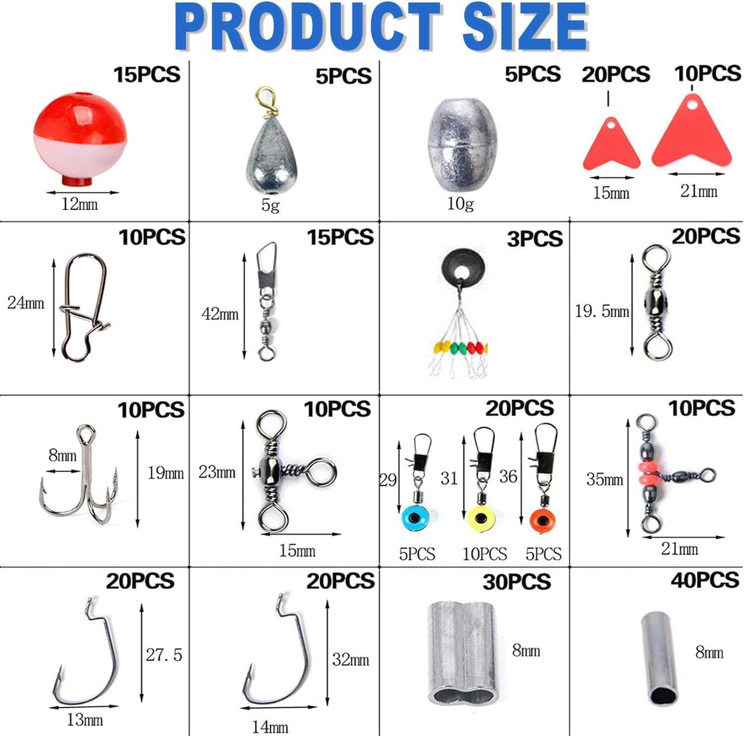 IONPSHG 263Pcs Fishing Accessories Set Fishing Accessories Kit Lure Sea Fishing Rocky Fishing Set with Tackle Box Including Plier Jig Hooks Sinker Weight Swivels Snaps Sinker Slides image number 3