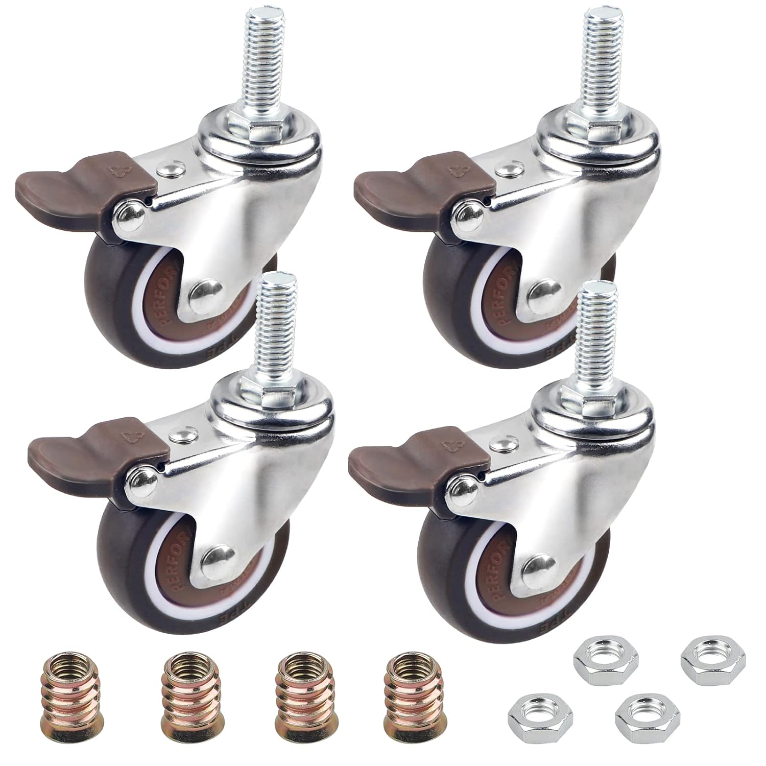 DBREAKS 4 X Transport Castors 50 Mm, Swivel Castors with Brakes Made of TPE M10 X 25 Mm with Thread, Swivel Castor with Threaded Pins, Furniture Castor, Brake Roller, Capacity 108 Kg Total, Rubber image number 3