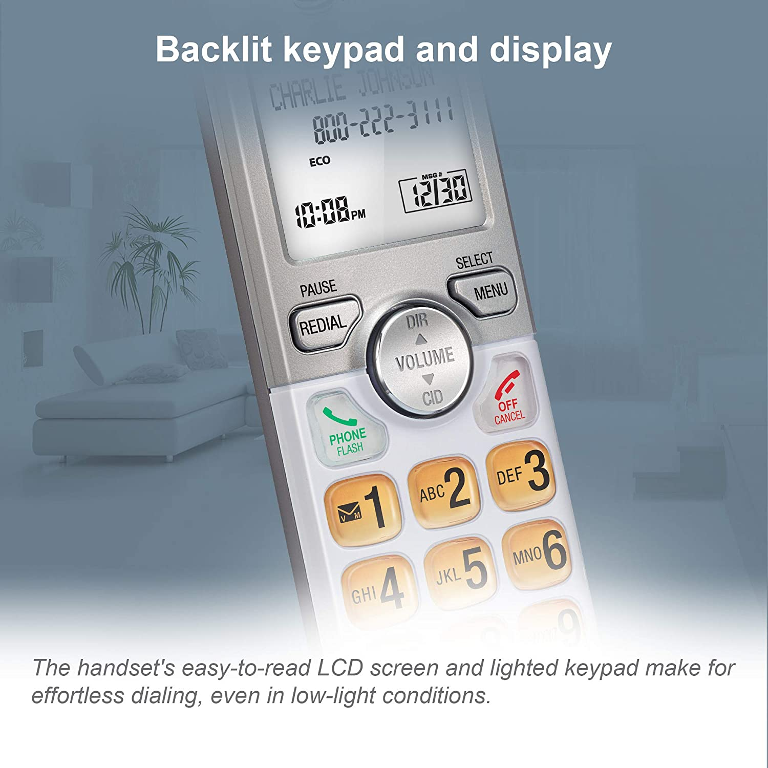 AT&T EL51103 - DECT 6.0 Cordless Home Phone. Full-Duplex Handset Speakerphone, Backlit Display, Lighted Keypad, Caller Id/Call Waiting, Phonebook, Eco Mode, Voicemail Key, Quiet Mode. image number 2