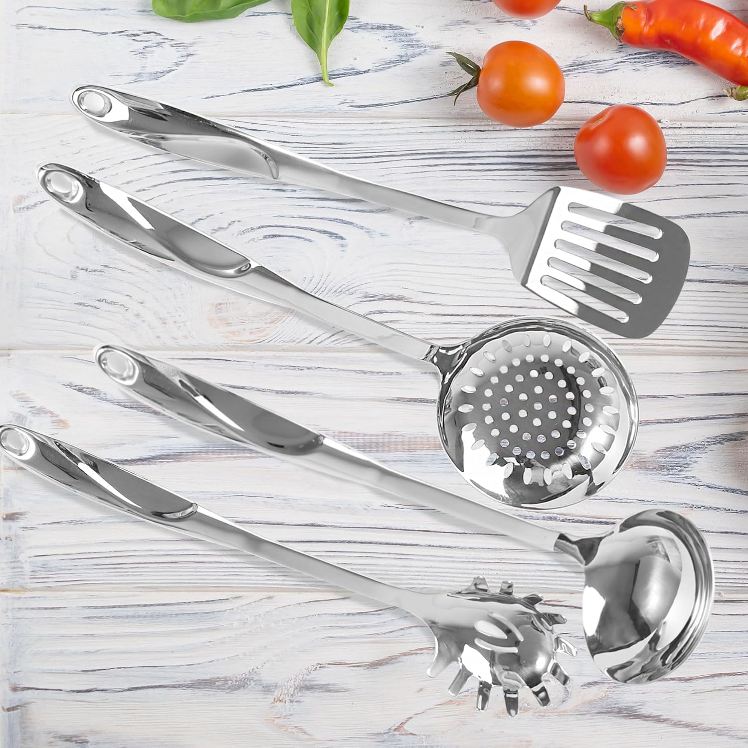 IMEEA 5-Piece Kitchen Utensils Set SUS304 Stainless Steel Cooking Utensils Set Includes Spatula, Soup Ladle, Slotted Spatula, Pasta Server & Skimmer image number 6