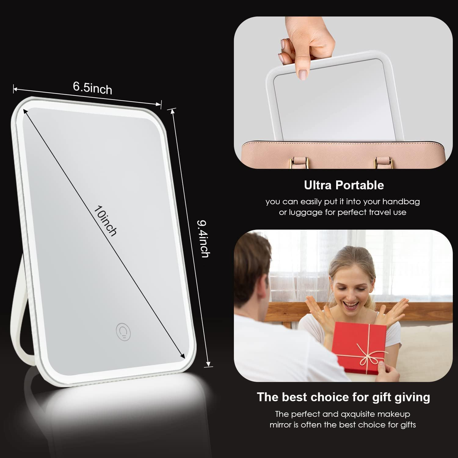 Lighted Makeup Mirror with Lights, Rechargeable Vanity Mirror Make up Mirror with 3 Color Lighting & Brightness Adjustable, Portable Cosmetic Mirror for Makeup, Travel image number 4