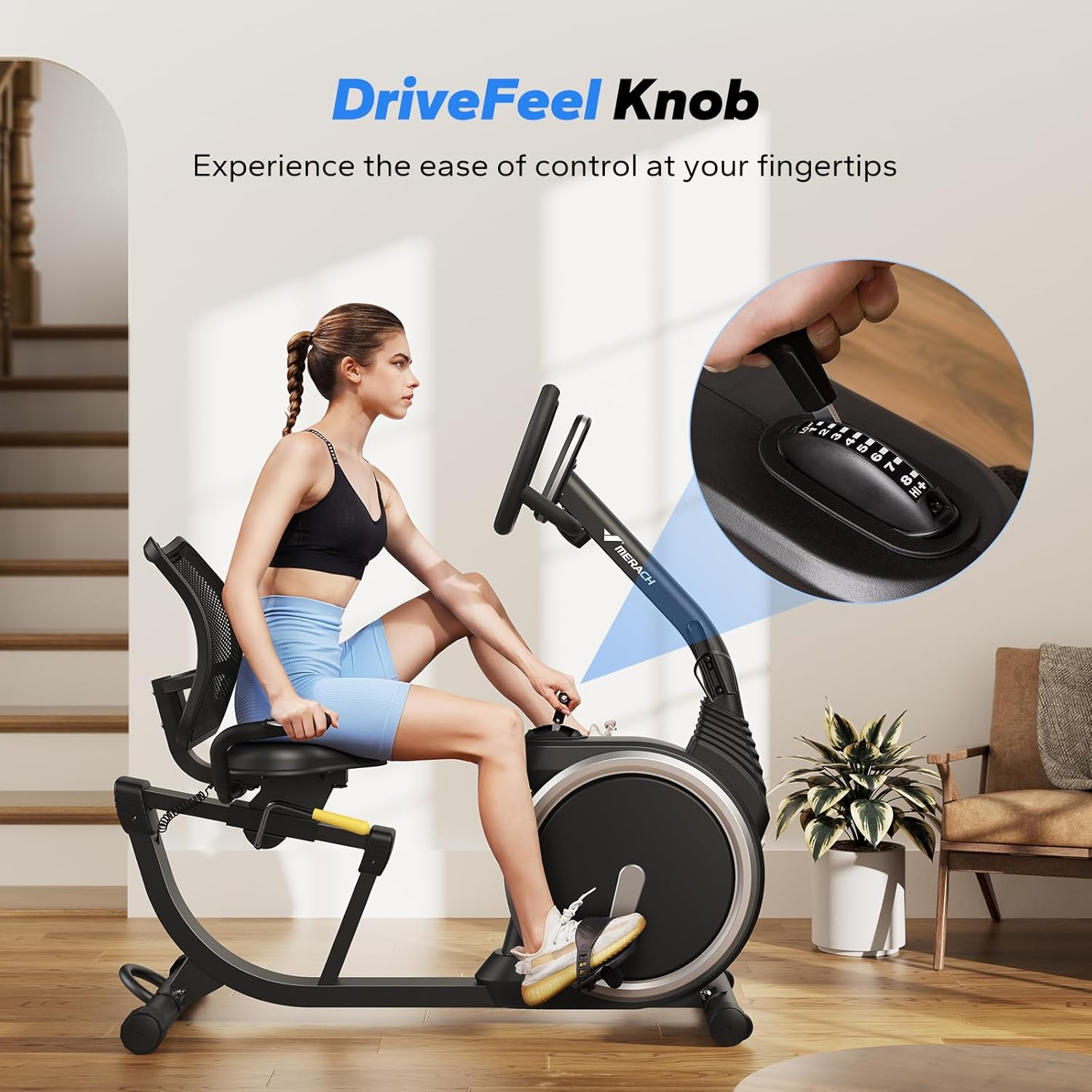 MERACH Recumbent Exercise Bike for Home, Spin Bike Stationary Bike with Smart Bluetooth and Exclusive App Connectivity Stepper, LCD, Heart Rate Handle,Elliptical Cross Trainer Magnetic Recumbent Bikes