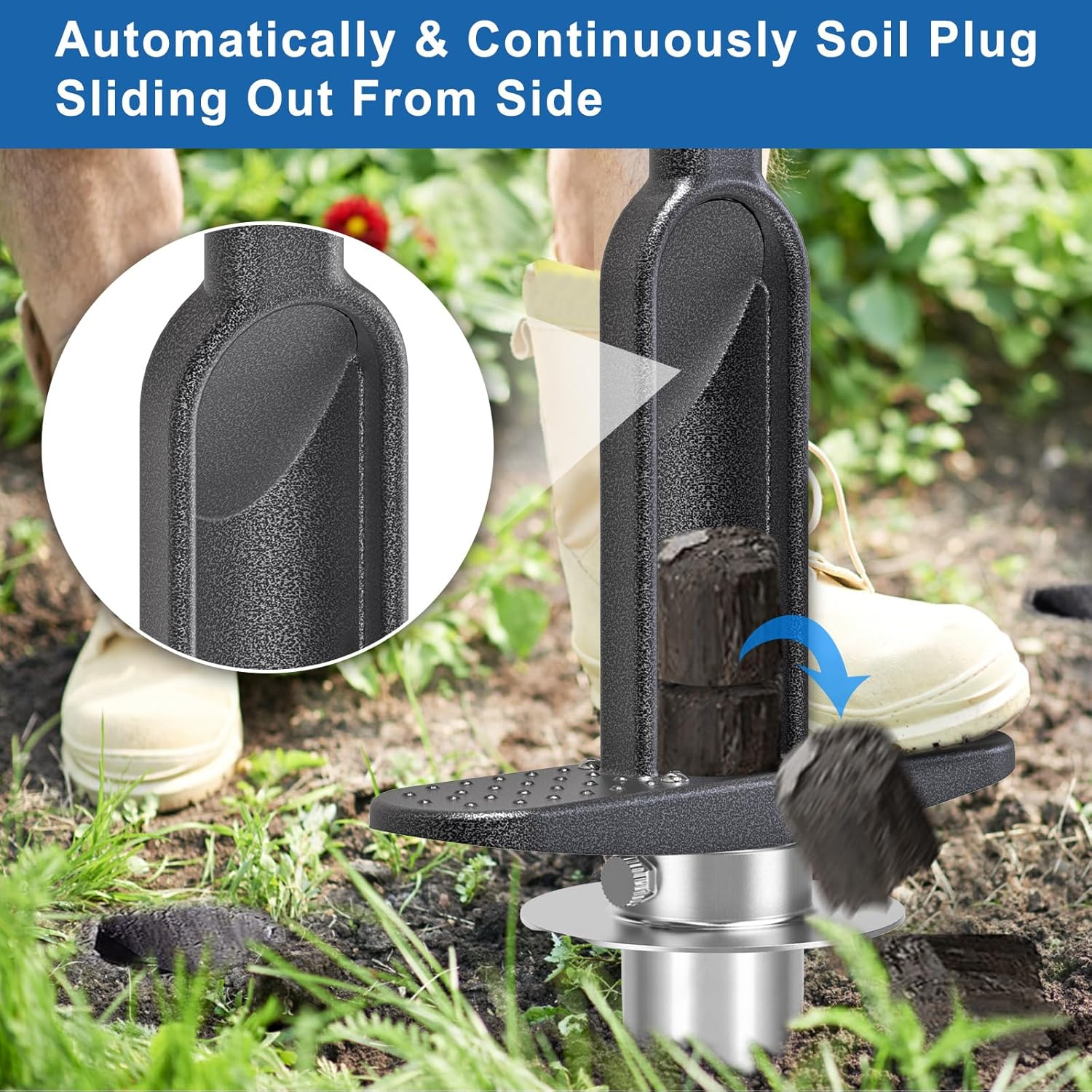 Grass Plugger Tool with Adjustable Digging Depth from 3 to 6 Inch Bulb Planter with Long Handle Plug Cutter Bulb Transplanter Tool for Plants Digging Holes, Repair of Turf, Transplant Seedling image number 4