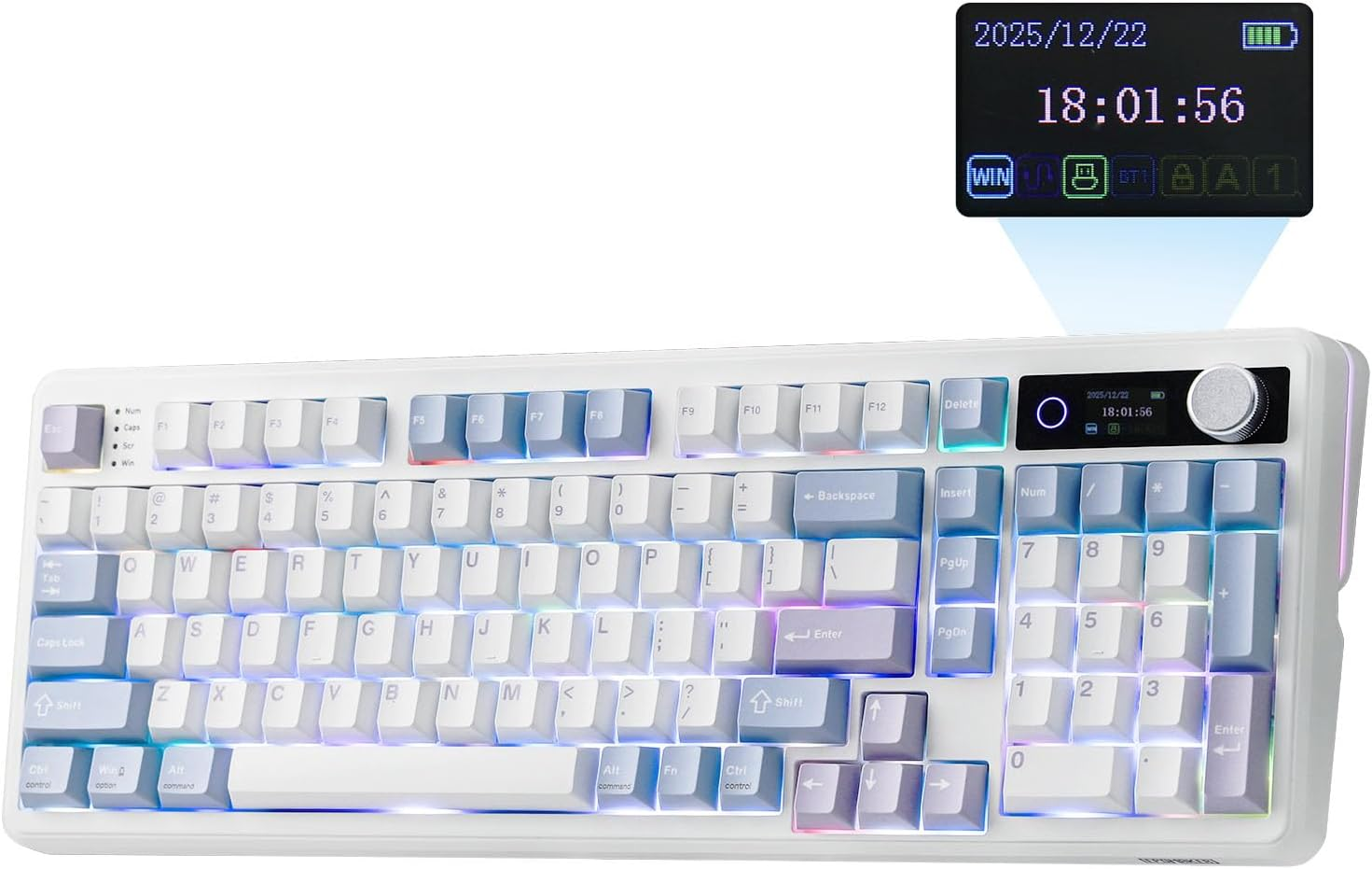 EPOMAKER TH99 PRO 96% Mechanical Keyboard with Screen & Knob, 10000Mah, 2.4Ghz/Bt, Hot Swap, Custom Driver, RGB Backlight, PBT Keycap, Wireless Gaming Keyboard for Pc/Mac (Blue&White, Sea Salt Silent)