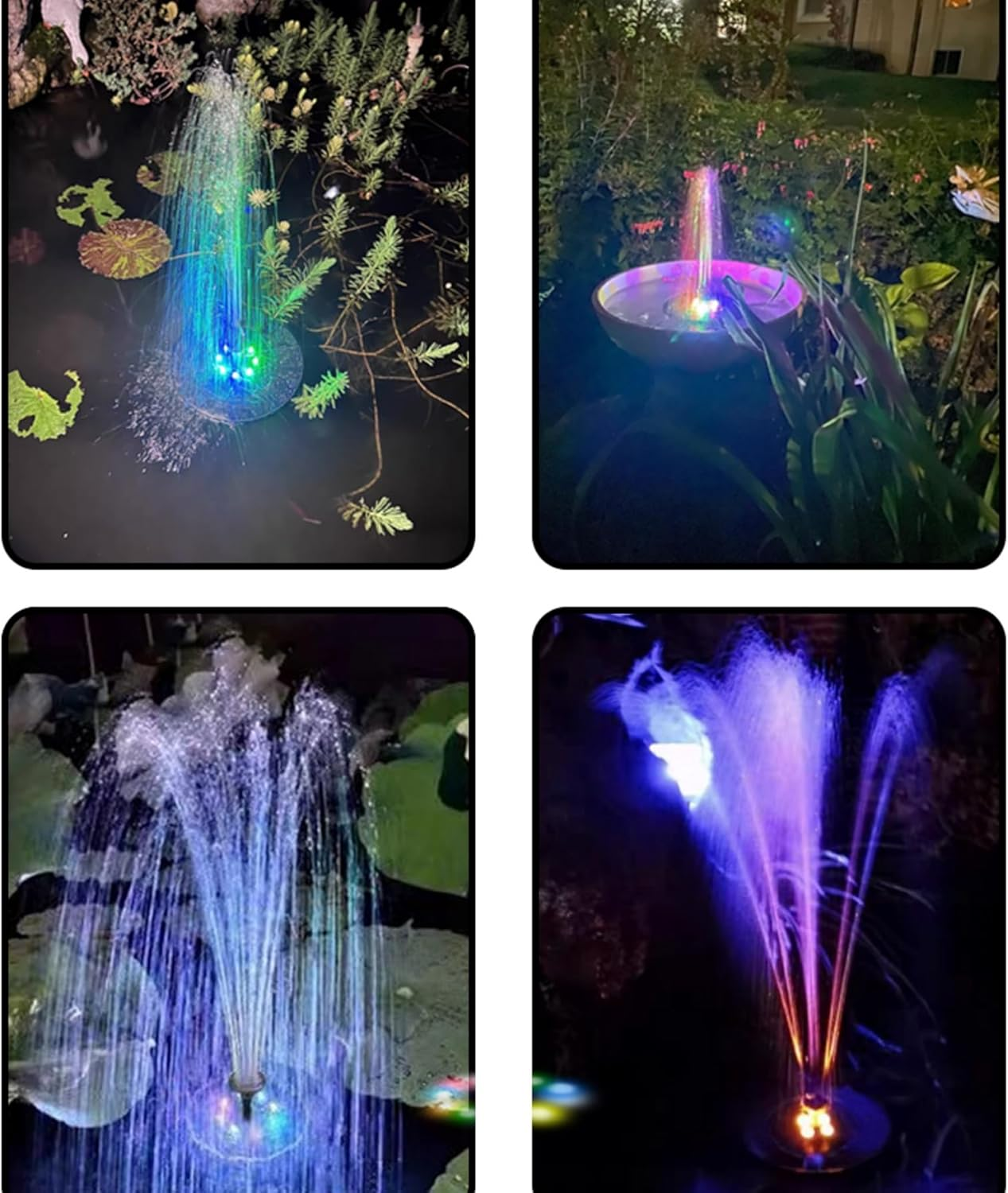 Solar Fountain with Colorful Lights,High Efficiency Solar Water Fountain with 2200Mah Battery 8 Nozzles and 3 Fixer,Solar Fountain for Bird Bath Garden Outdoor D&eacute;cor image number 5