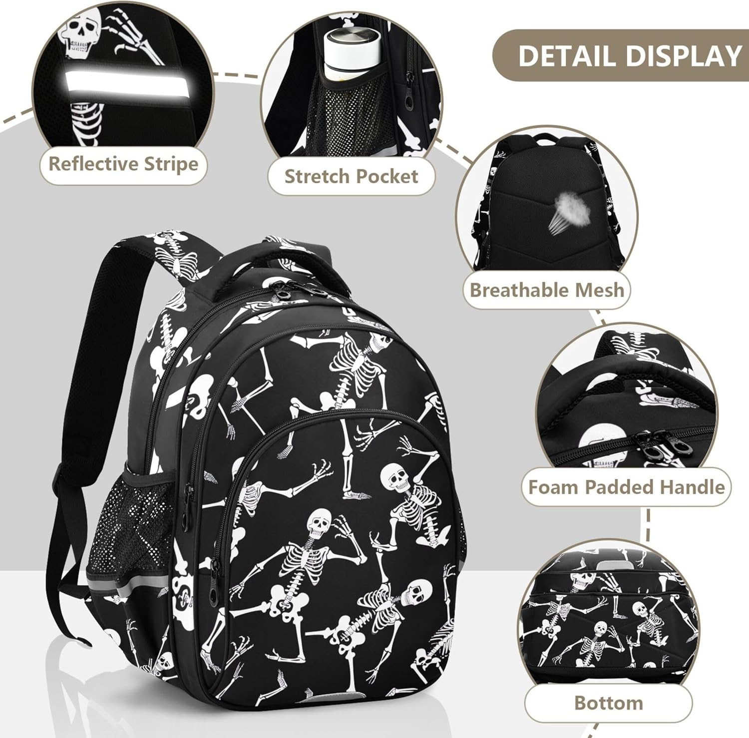 Joisal Skeletons Dancing Kids Backpack Toddler School Bag Custom Personalized Print Daypack Children Elementary Students image number 6