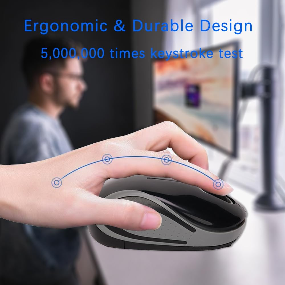 Wireless Mouse for Laptop, SUIJIEEN 2.4G Silent Mouse Wireless Bluetooth Mouse for Mac, Macbook Pro/Air, Ipad, and PC Small Portable,Black image number 6