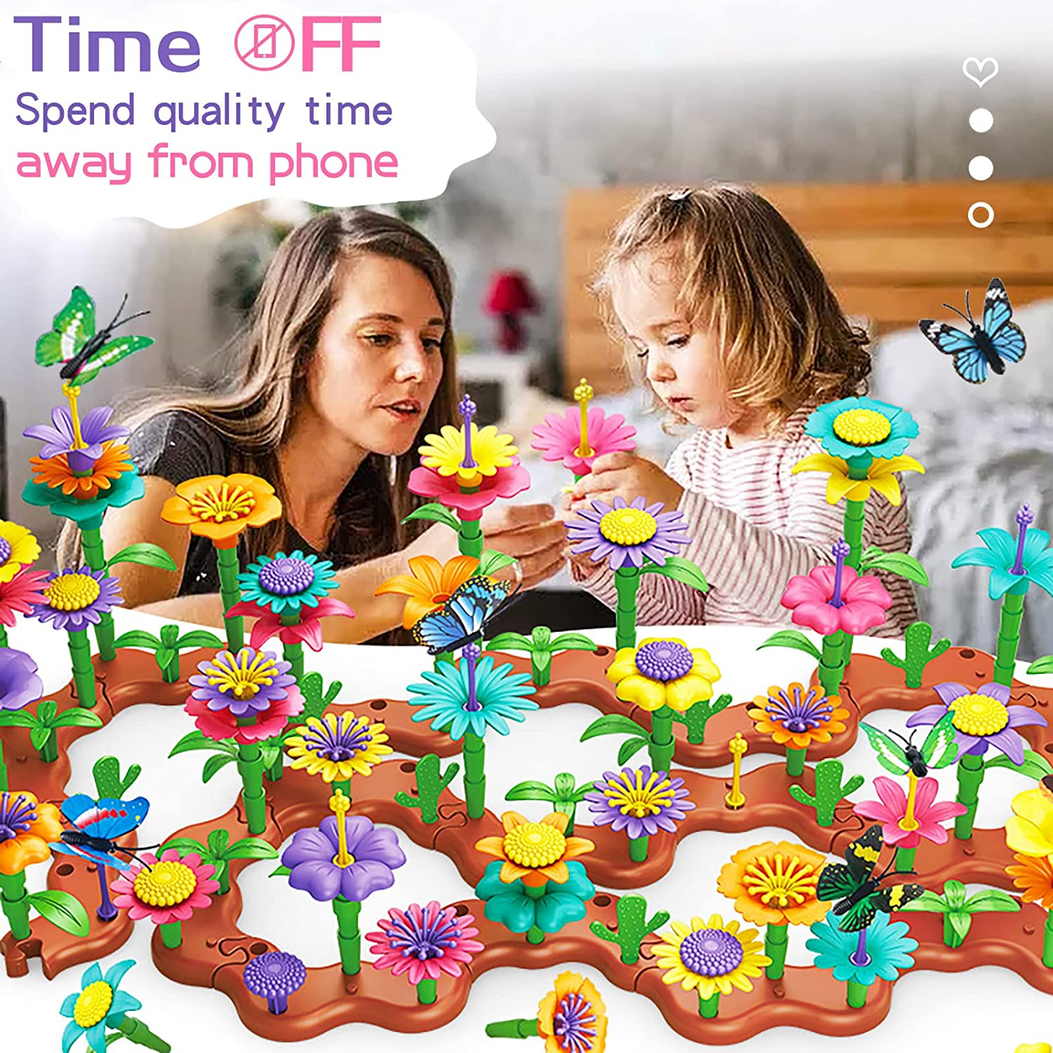 224 Pcs Flower Garden Building Toys, Kids Flower Building Toy Set for 3 to 8 Year Old Boy Girl, Creative Play Beautiful Garden Educational Stem Toddler Toys - Ideal Christmas & Birthday Gift
