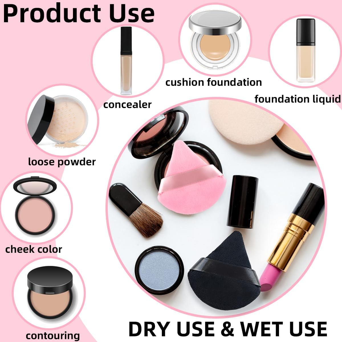 TKYZMS "6 Pieces Triangle Powder Sponges, Soft Face Powder Sponges, Makeup Sponges, Wet and Dry Setting Powder, Beauty Tool for Makeup, Be Uti image number 3