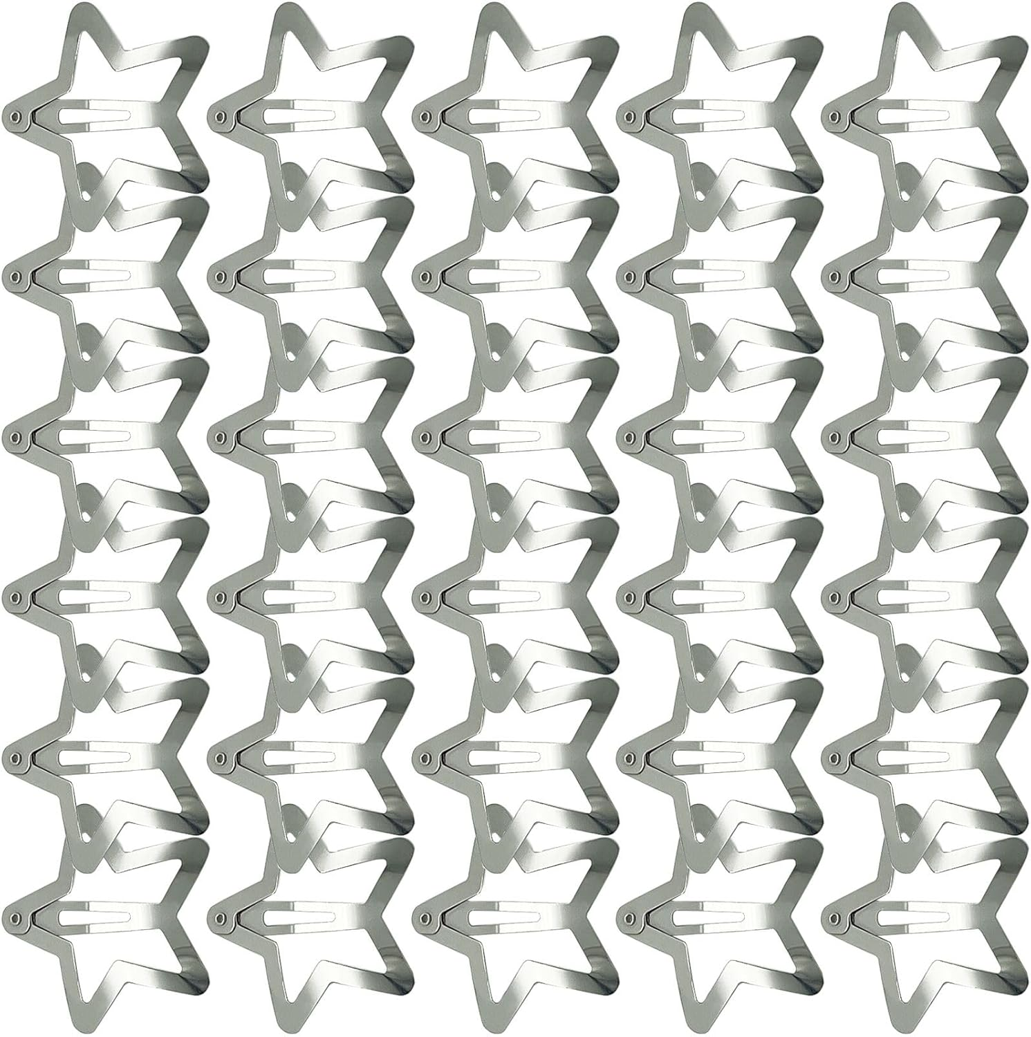 GKETN 30 PCS 1.61" Star Hair Clips Snap Hair Barrettes Non Slip Star Hair Accessories for Girls Women 2000S Y2K Silver Metal Hair Clips