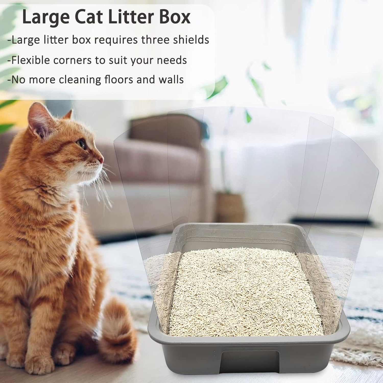 YOILES 3Pcs Cat Litter Box Pee Shields,Transparent Easy Clean Litter Box Splash Guard for Open Top Litter Pan 14.5&times;11.5In- Litter Box Not Included image number 3
