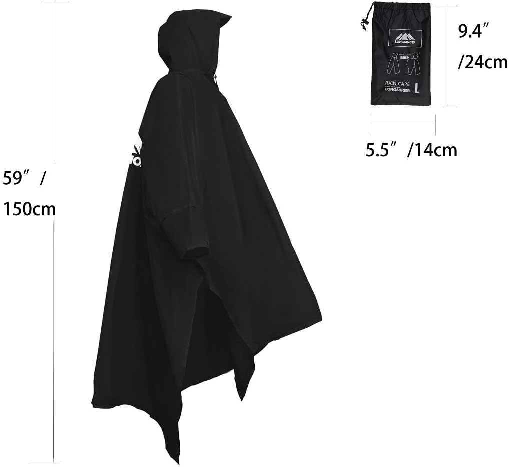 Waterproof Lightweight Reusable Rain Poncho with Adjustable Hood and Arms for Hiking, Camping, Raincoat for Men Women Adults, Large - Blue image number 5