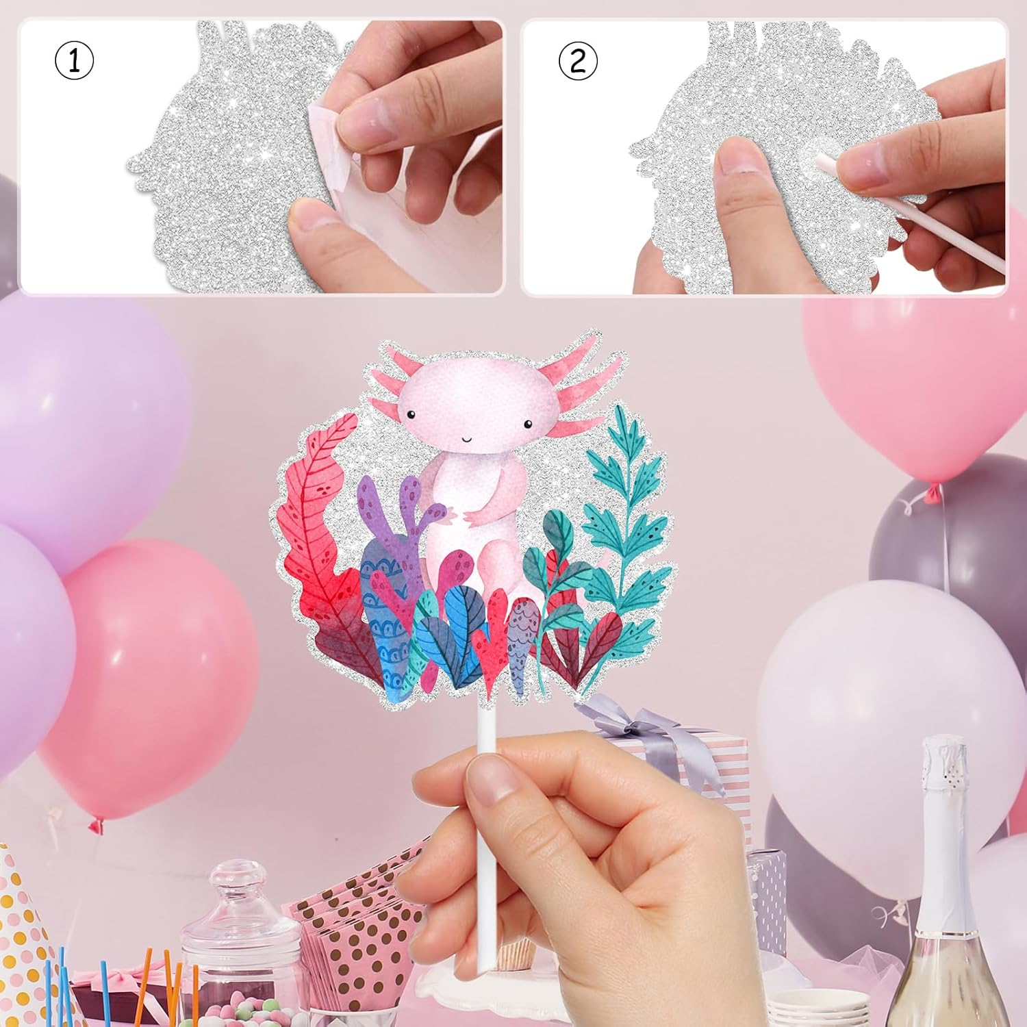 18Pcs Cute Cartoon Salamander Kids Happy Birthday Cupcake Decorations Set-This Is a Great Party Decoration for Reptile Party, Boys and Girls Birthday Party, Newt Theme Party, or Baby Showers-Liangss image number 6