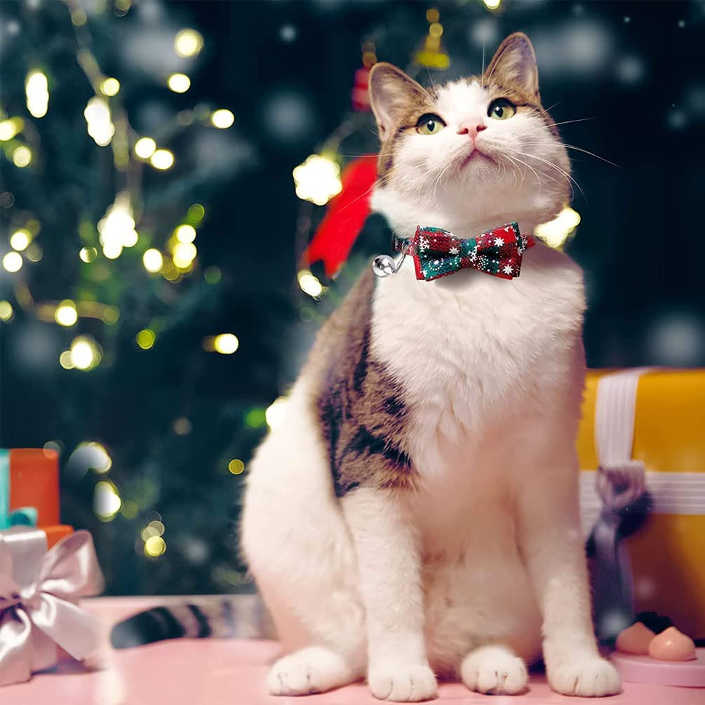 Idopick 3 Pack Cat Collar with Bell Breakaway, Buckle Adjustable Soft Cotton Plaid Dog Collar Kitten Collar with Bow Tie for Small Medium Cat Dog image number 3