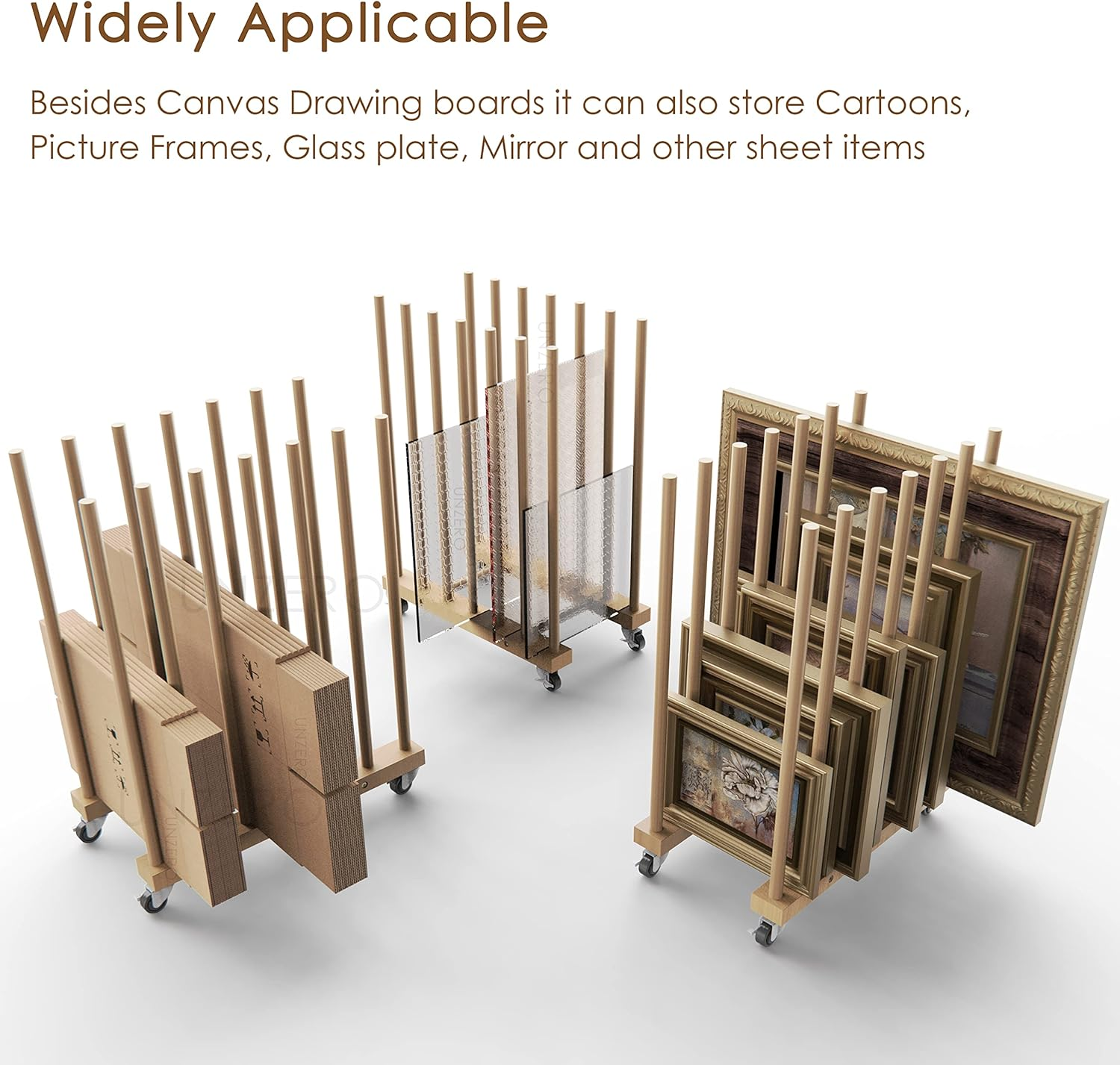 UNZERO Art Storage Rack with Caster Wheels, Wood Storage Stand for Canvas Boards, Panel, Frame, Drawing Board, Printed Matter, Paper Pad, Backing Plate (UN-DD-5D) image number 6