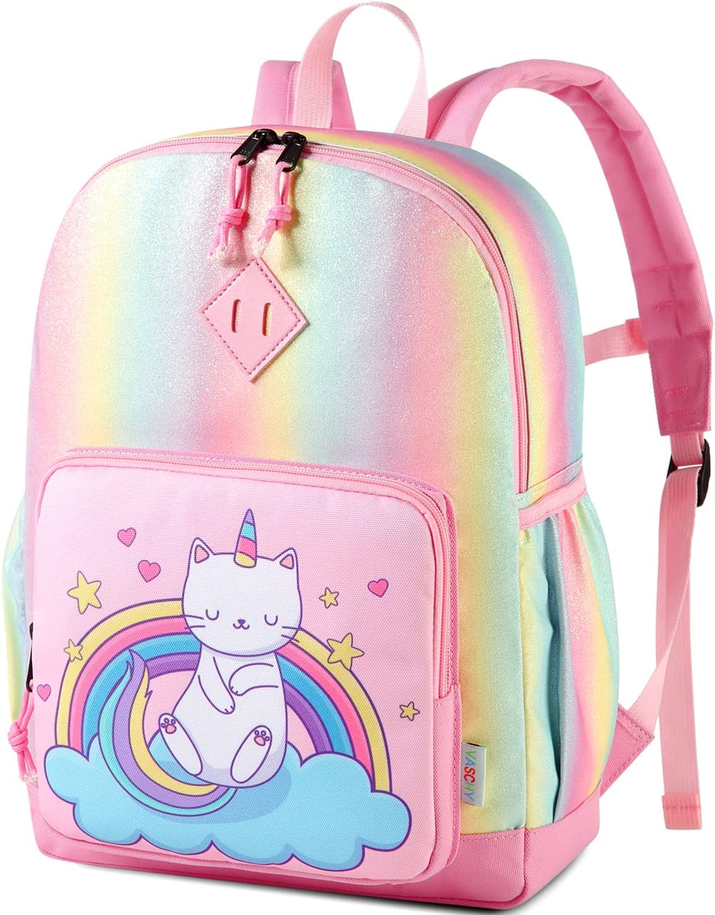 Backpack for Little Girls, VASCHY Cute Rainbow Lightweight Water Resistant Toddler Preschool Kindergarten Backpacks for Kids with Chest Strap