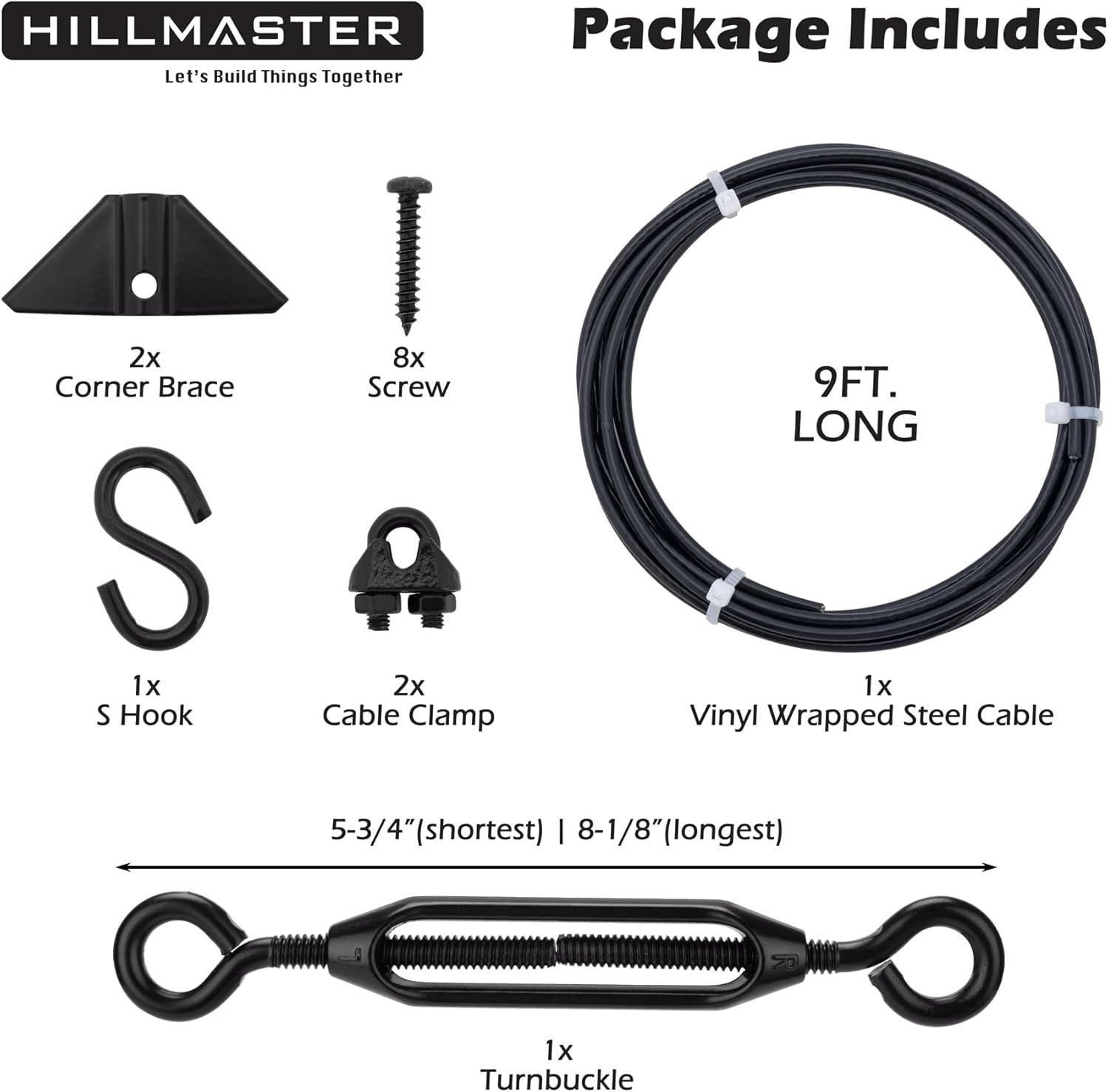 HILLMASTER Durable anti Sag Gate Kit for Wooden Fence, Anti-Sag Gate Support Cable Kit in Zinc, Anti-Sagging Fence Gate Kit Steel Gate Hardware, Wood Door Repair Kit for Outdoor, Gate Frame Kit Black image number 3