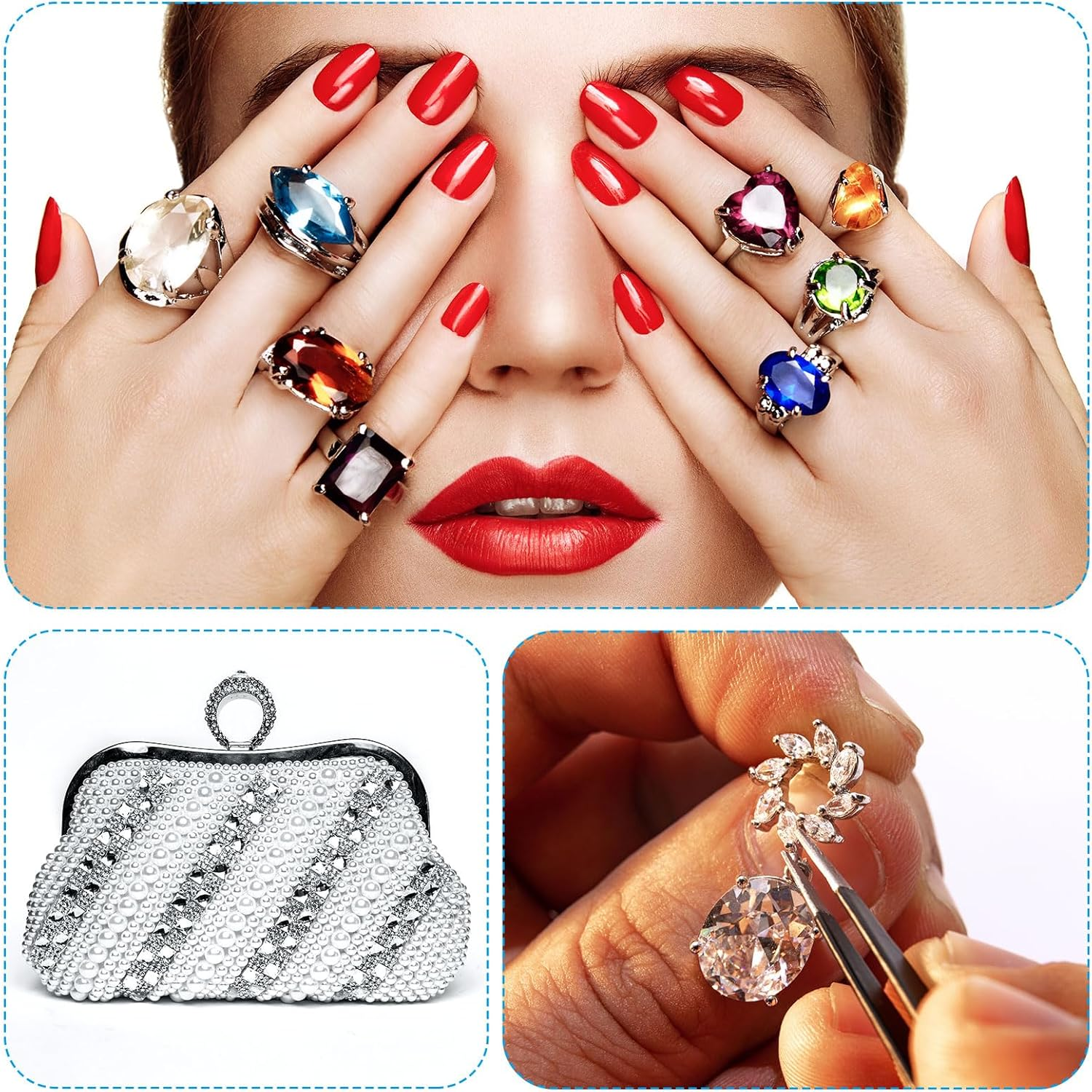 Uxcell Marquise Gems, 300 Pcs 8X4Mm Acrylic Rhinestones Flat Back Navette Horse Eye Crystal Gems for Jewelry Making DIY Craft, White