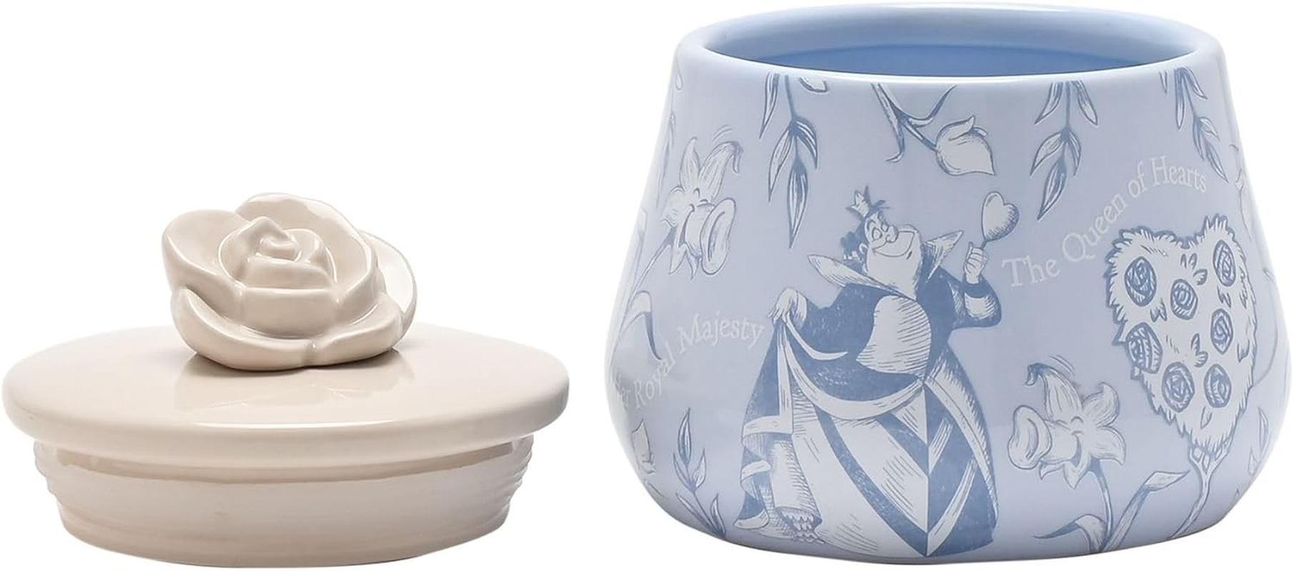 Disney - Alice in Wonderland - Ceramic Blue/Beige Rose Trinket Box Officially Licensed Product - the Queen of Hearts Flowers Motif. Decor Homeware for Dining Room & Living Room. H:12 X W: 12 X D:12Cm. image number 2
