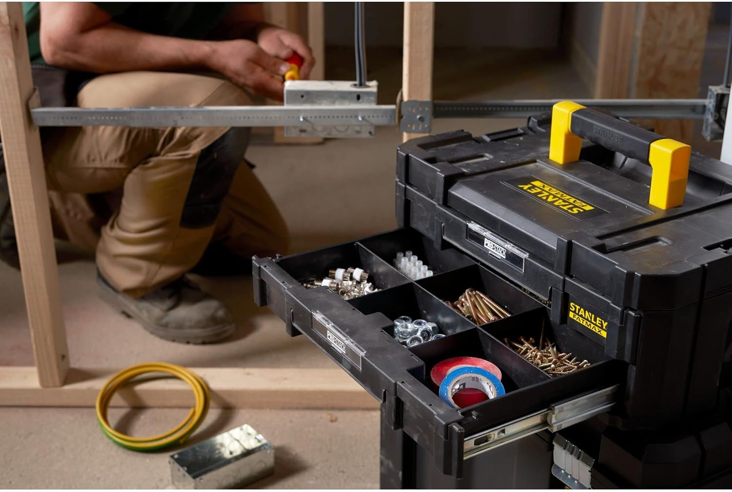 STANLEY FATMAX PRO-STAK IV Double Drawer, Polypropylene Body, 2 Modular Drawers, Stackable, Removable Dividers, Bi-Material Handle, Volume 8L, FMST1-71969