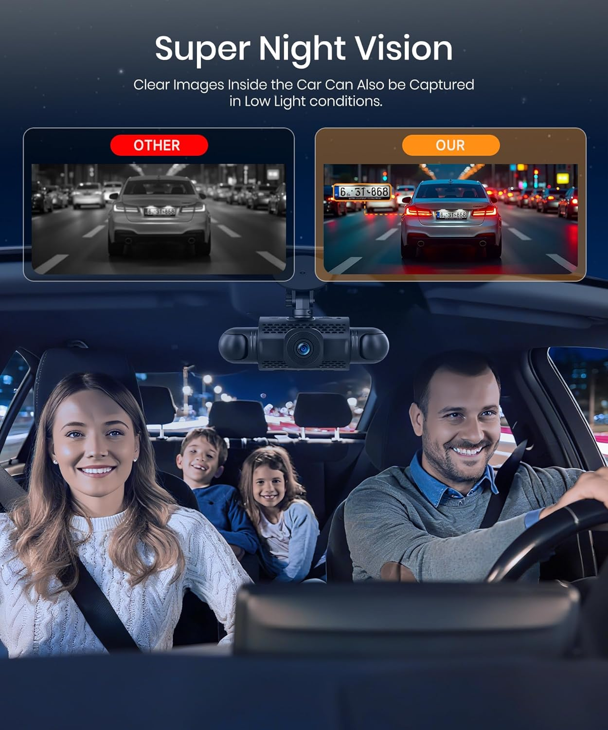 Wifi Dash Cam 4 Channel 360&deg; Car Recorder Front and Rear inside Side, 3 Inch 1080P DVR Camera with 480 Rear Pull + G-Sensor, Rearview, Night Visio, Loop Record, 24H Parking Watch image number 1