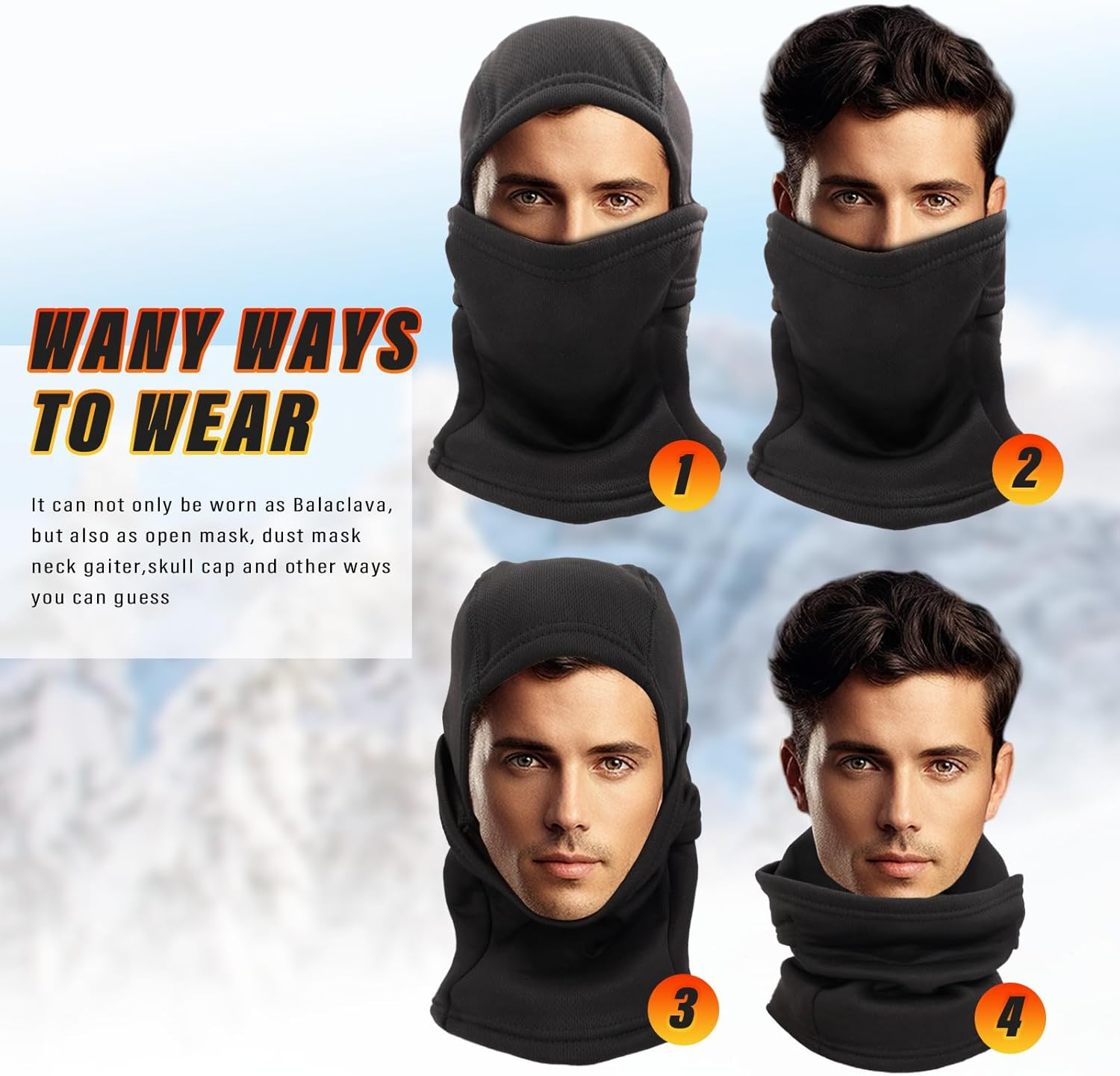 Balaclava Ski Mask for Men,Cold Weather Winter Mask for Skiing, Motorcycling, Skating, Running Windproof Thermal Balaclava Face Mask Neck Warmer Black image number 4