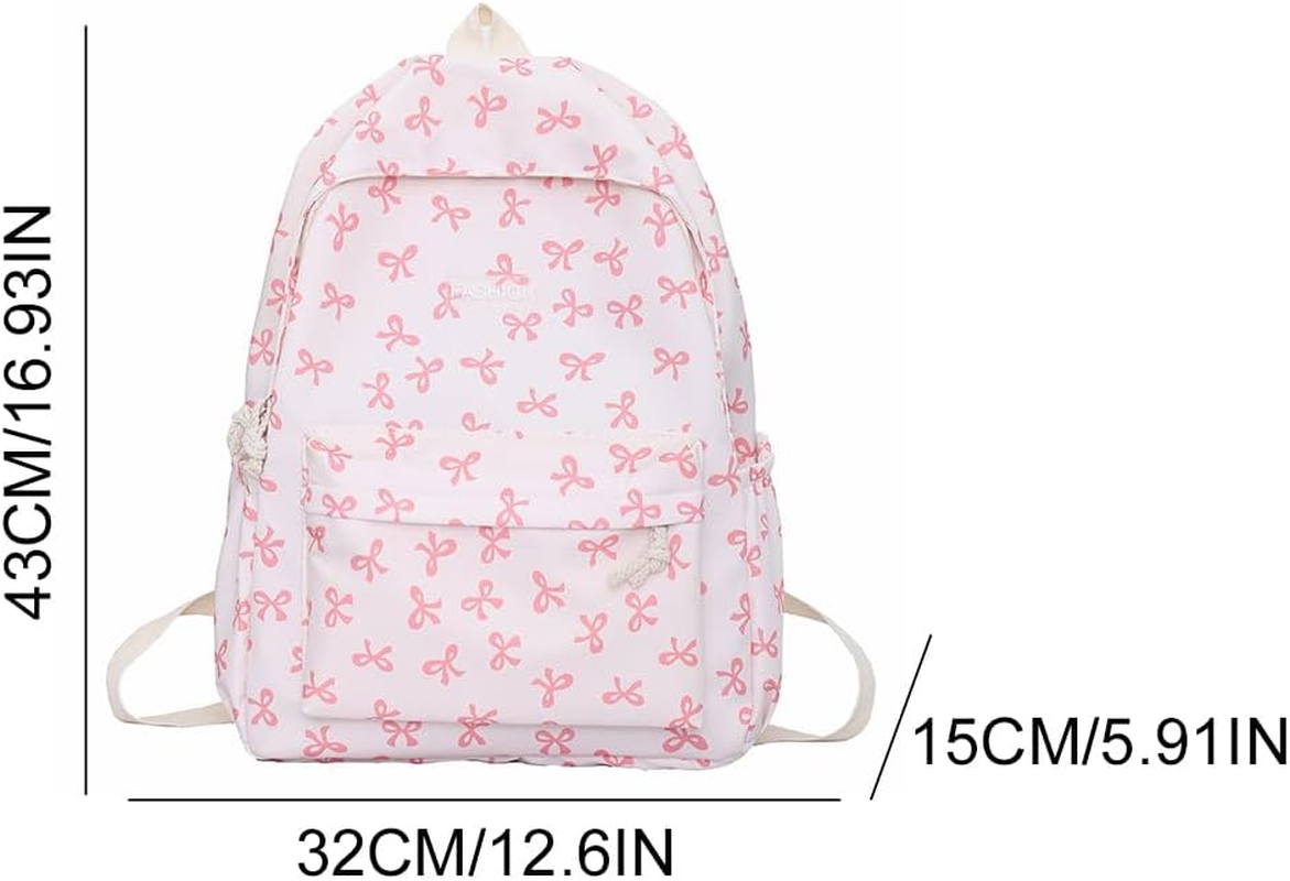ALINUOYQ Cute Bows Backpack Coquette Aesthetic Backpack for Women Preppy Kawaii Backpack Nylon Laptop Bag Travel Backpack - Khaki image number 6