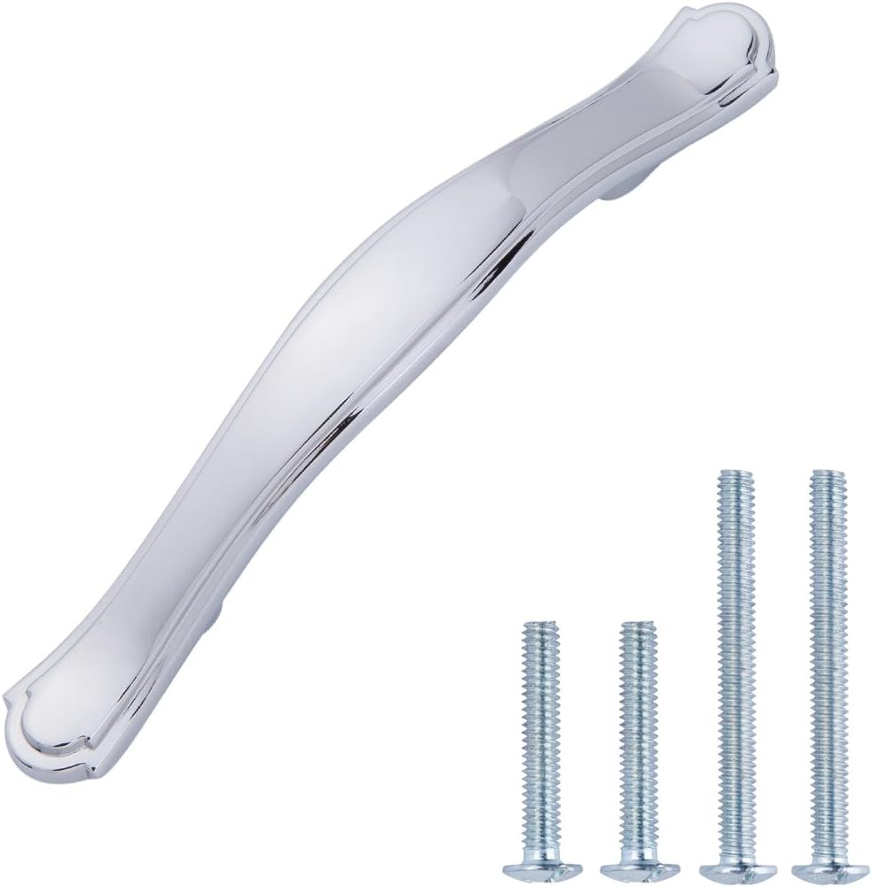 Amazon Basics Traditional Craftsman Cabinet Handle, 13.03Cm Length (7.6Cm Hole Center), Polished Chrome, 10-Pack