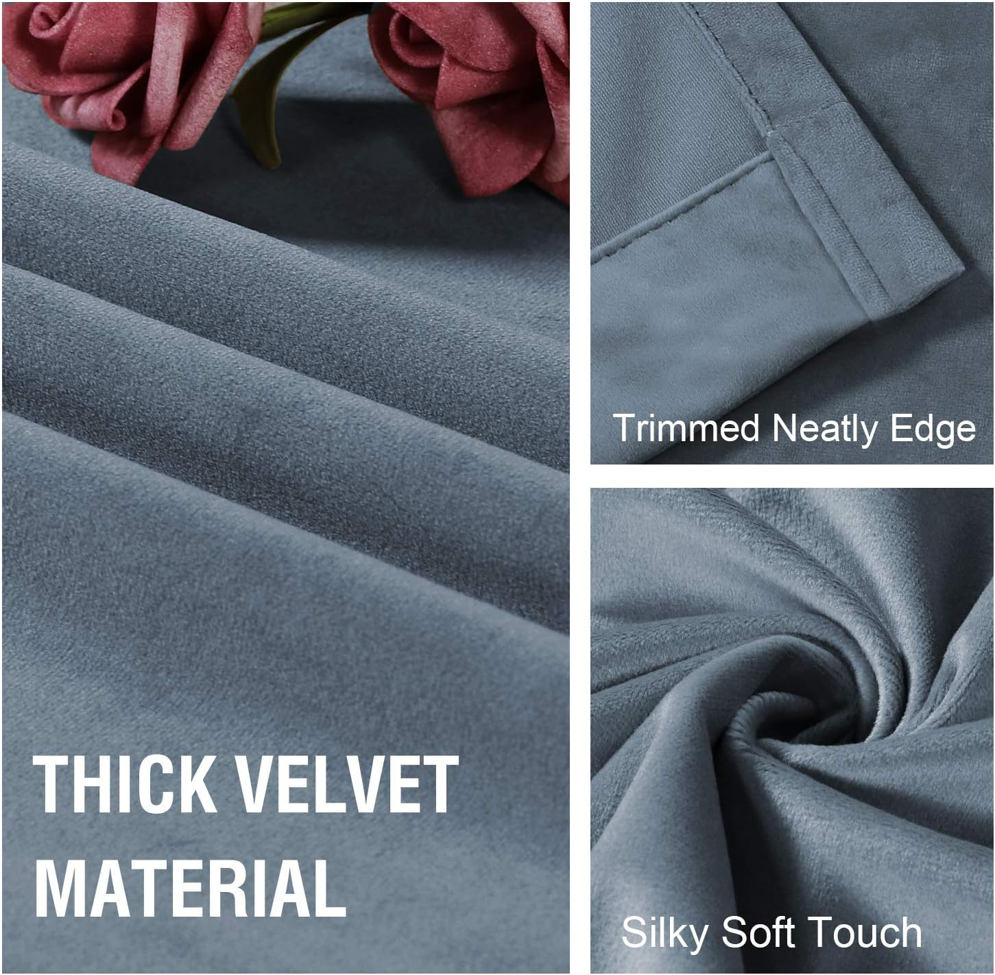 Luxury Velvet Curtains for Bedroom/Living Room Darkening Ultra Thick Soft Velvet Window Curtain Draperies Home Decoration Eyelet Curtains Pair 2 Pieces, Each W132Cm X D213Cm, Stone Blue image number 5