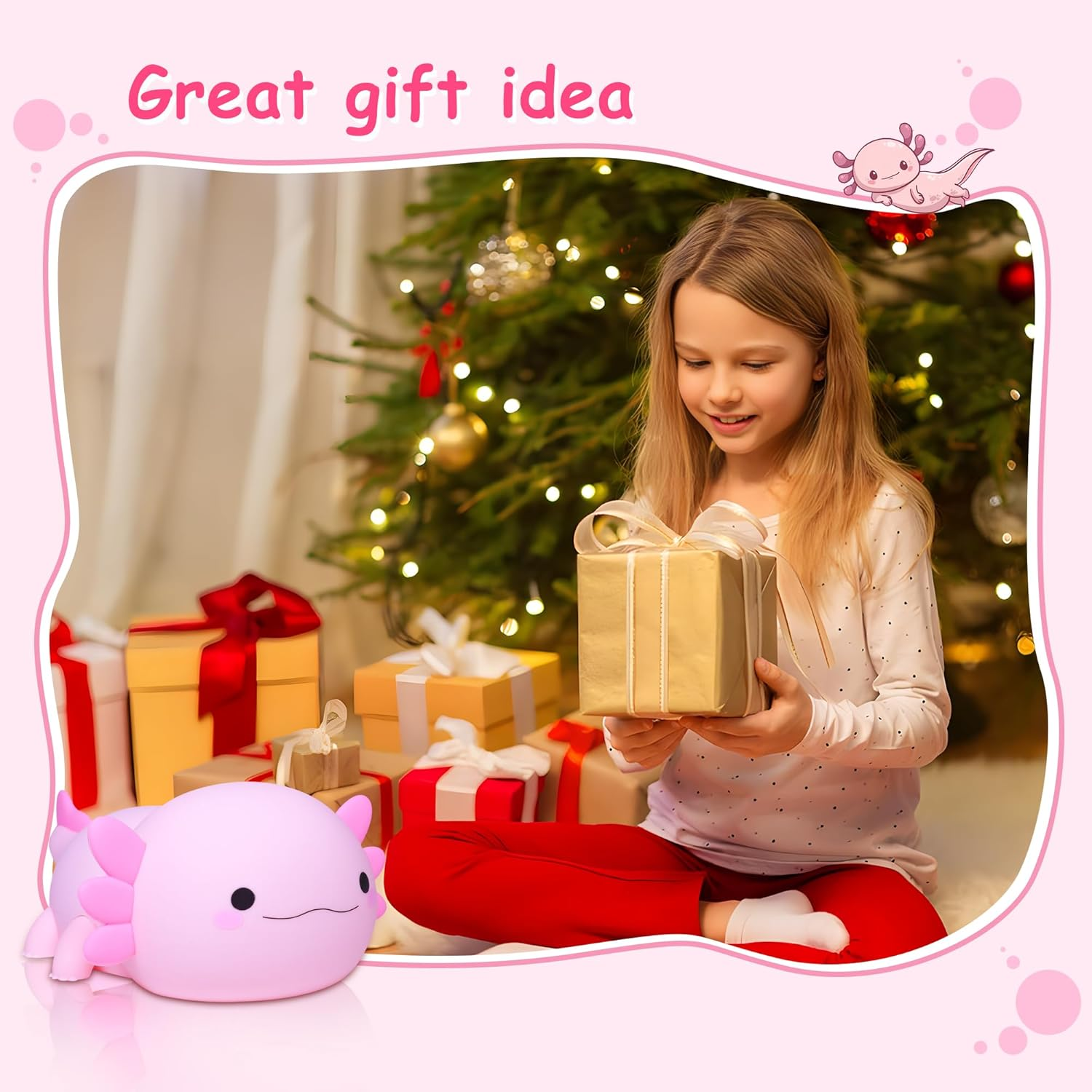 Ammonite Axolotl Gifts, Cute Axolotl Night Light Axolotls Lamp for Kids, Soft Silicone Kids Nursery Nightlight LED Touch Light, Kids Bedroom Decor as Xmas Birthday Gifts image number 6