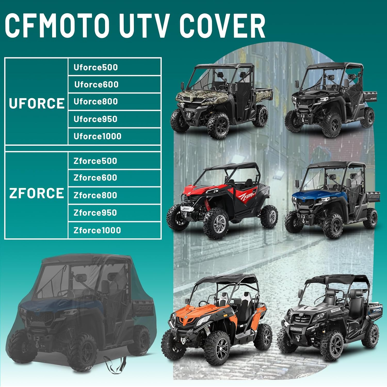 QYMOTO CFMOTO UTV Cover Heavy Duty All Weather Storage Cover Fits for Uforce Zforce 500 600 800 950 1000 2 Seater Cover Windproof Rainproof image number 3