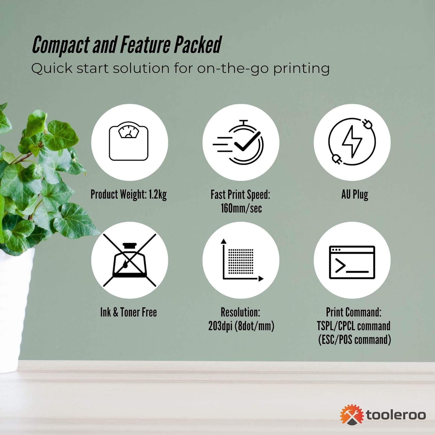 Tooleroo Bluetooth Thermal Label Printer - USB POS Receipt Shipping Printing image number 2