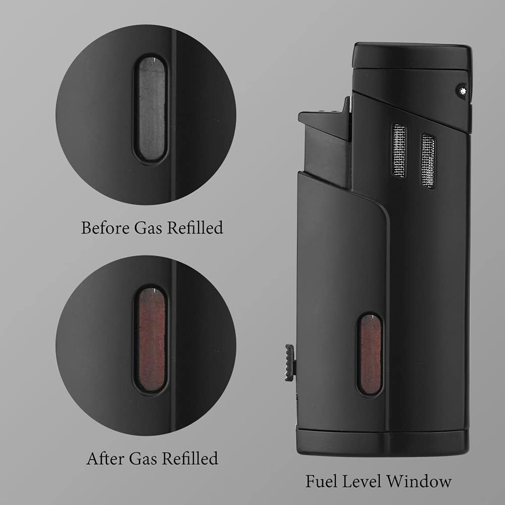 PIPITA Torch Lighter Windproof Triple Jet Flame Butane Lighter with Punch Refillable Zinc Alloy Lighter, Color Change Design of Visual Gas Window (Butane Not Included) (Black) image number 4